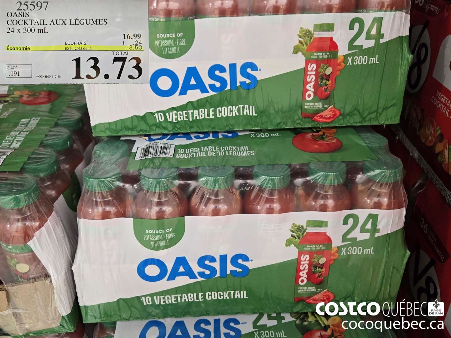 25597 OASIS COCKTAIL AUX LEGUMES 24 x 300 mL 13.773  ($3.50 INSTANT SAVINGS EXPIRES ON 2025-04-13)