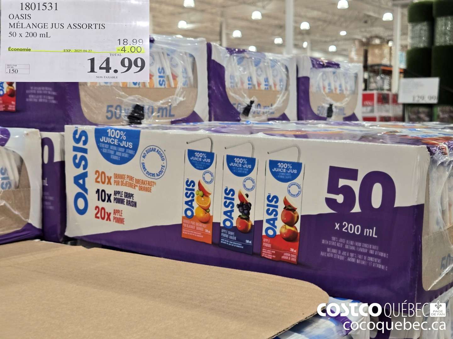 1801531 OASIS MELANGE JUS ASSORTIS 50 x 200 mL  ($4.00 INSTANT SAVINGS EXPIRES ON 2025-04-27) $14.99