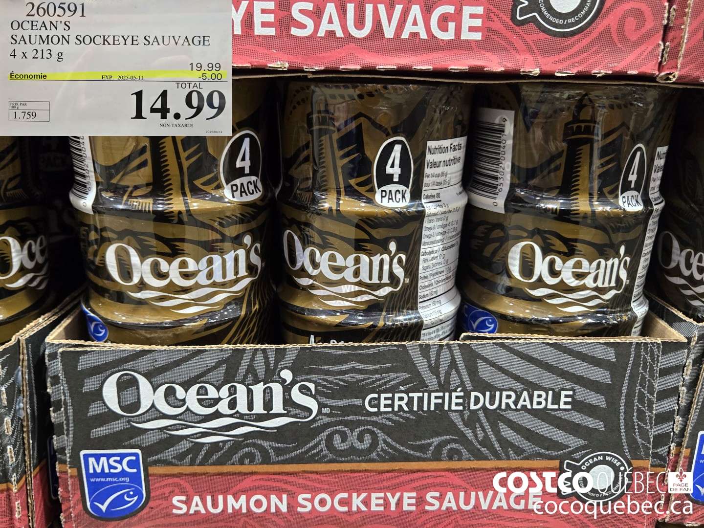 260591 OCEAN'S SAUMON SOCKEYE SAUVAGE 4x 213  ($5.00 INSTANT SAVINGS EXPIRES ON 2025-05-11) $14.99