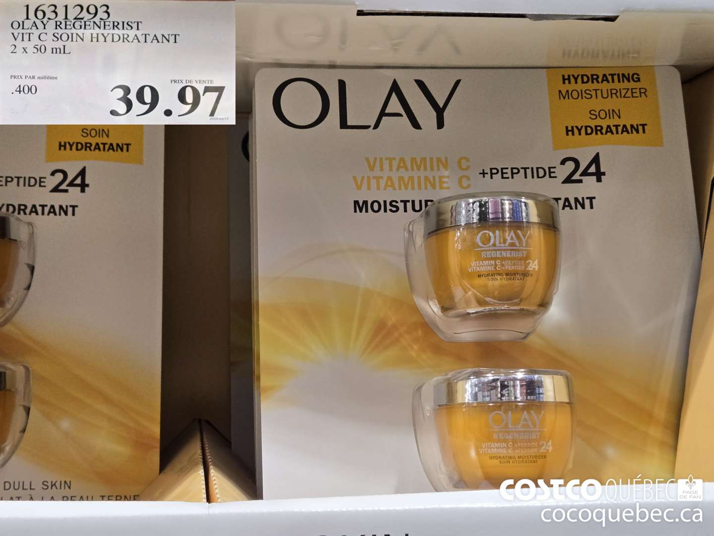 1631293 OLAY REGENERIST VIT C SOIN HYDRATANG 2X50 ML  $39.97