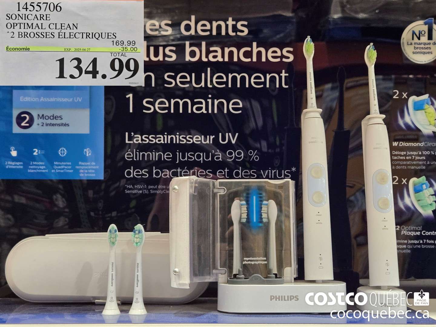 1455706 OPTIMAL CLEAN 2 BROSSES ELECTRIQUES ($35.00 INSTANT SAVINGS EXPIRES ON 2025-04-27) $134.99