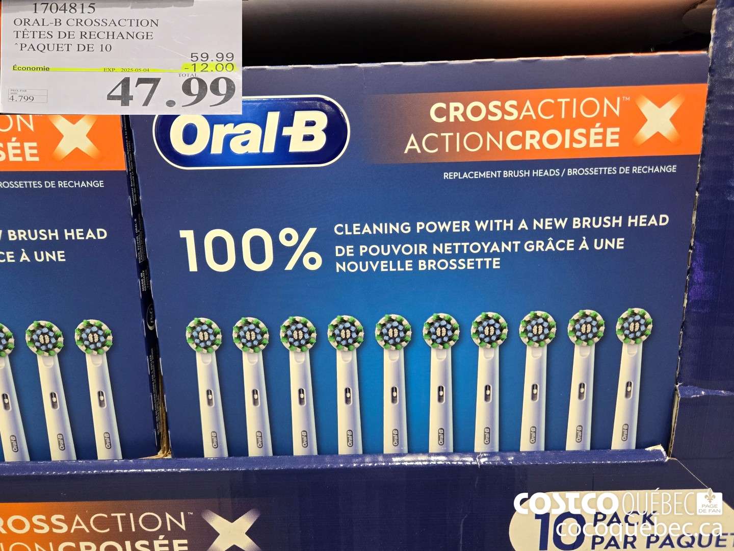 1704815 ORAL-B CROSSACTION TETES DE RECHANGE 12.00 ($12.00 INSTANT SAVINGS EXPIRES ON 2025-05-04) $47.99