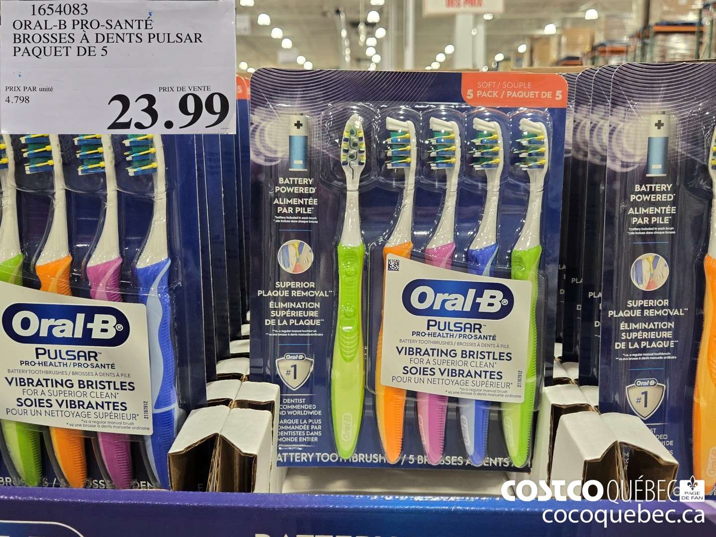 1654083 ORAL-B PRO-SANTE BROSSES A DENTS PULSAR PAQUET DE 5 PRIX PAR unité PRIX DE VENTE  $23.99