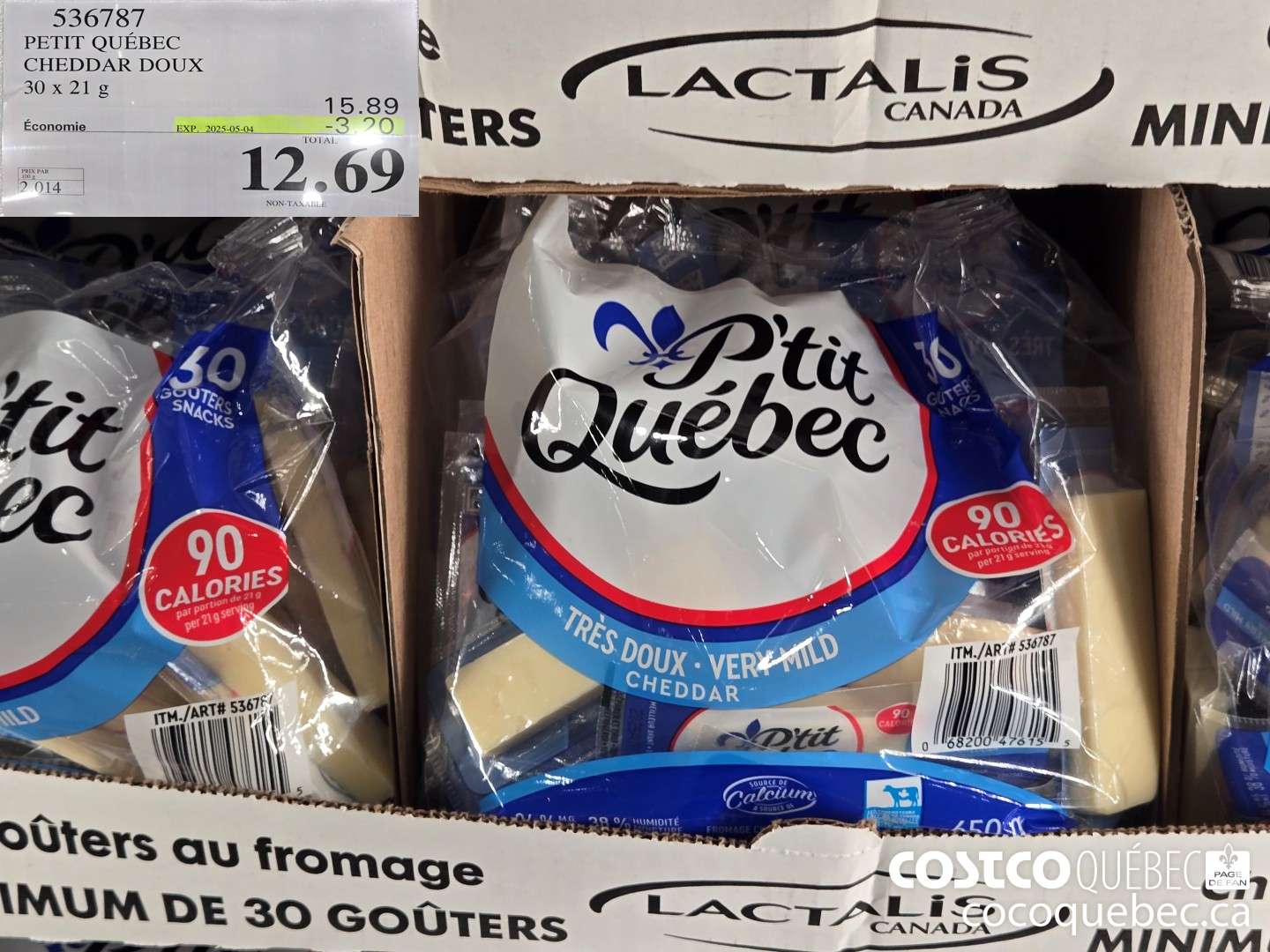 536787 PETIT QUEBEC CHEDDAR DOUX 30x 21g  ($3.00 INSTANT SAVINGS EXPIRES ON 2025-05-04) $12.69