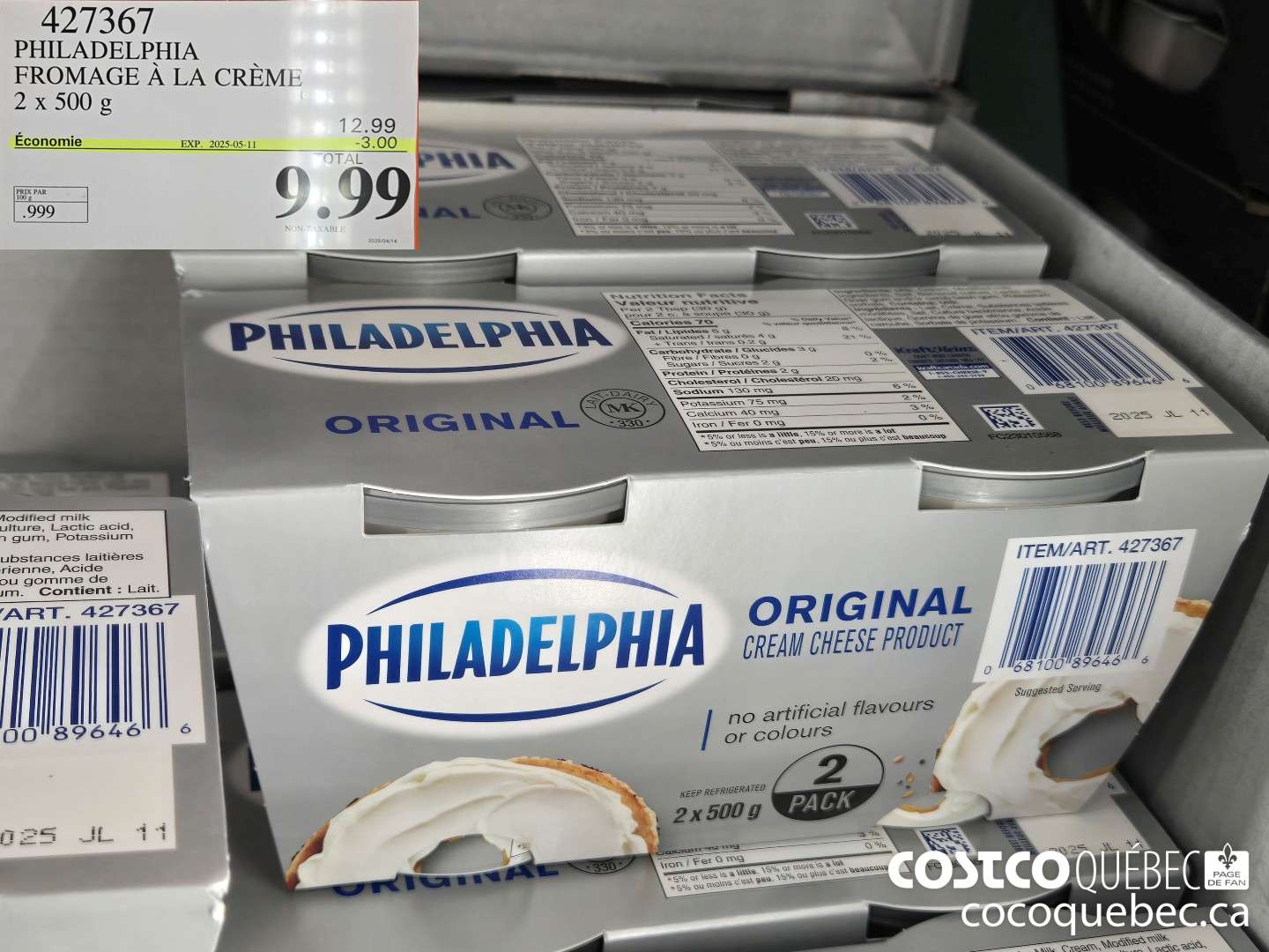 427367 PHILADELPHIA FROMAGE a LA CREME 2 x 500 g  ($3.00 INSTANT SAVINGS EXPIRES ON 2025-05-11) $9.99