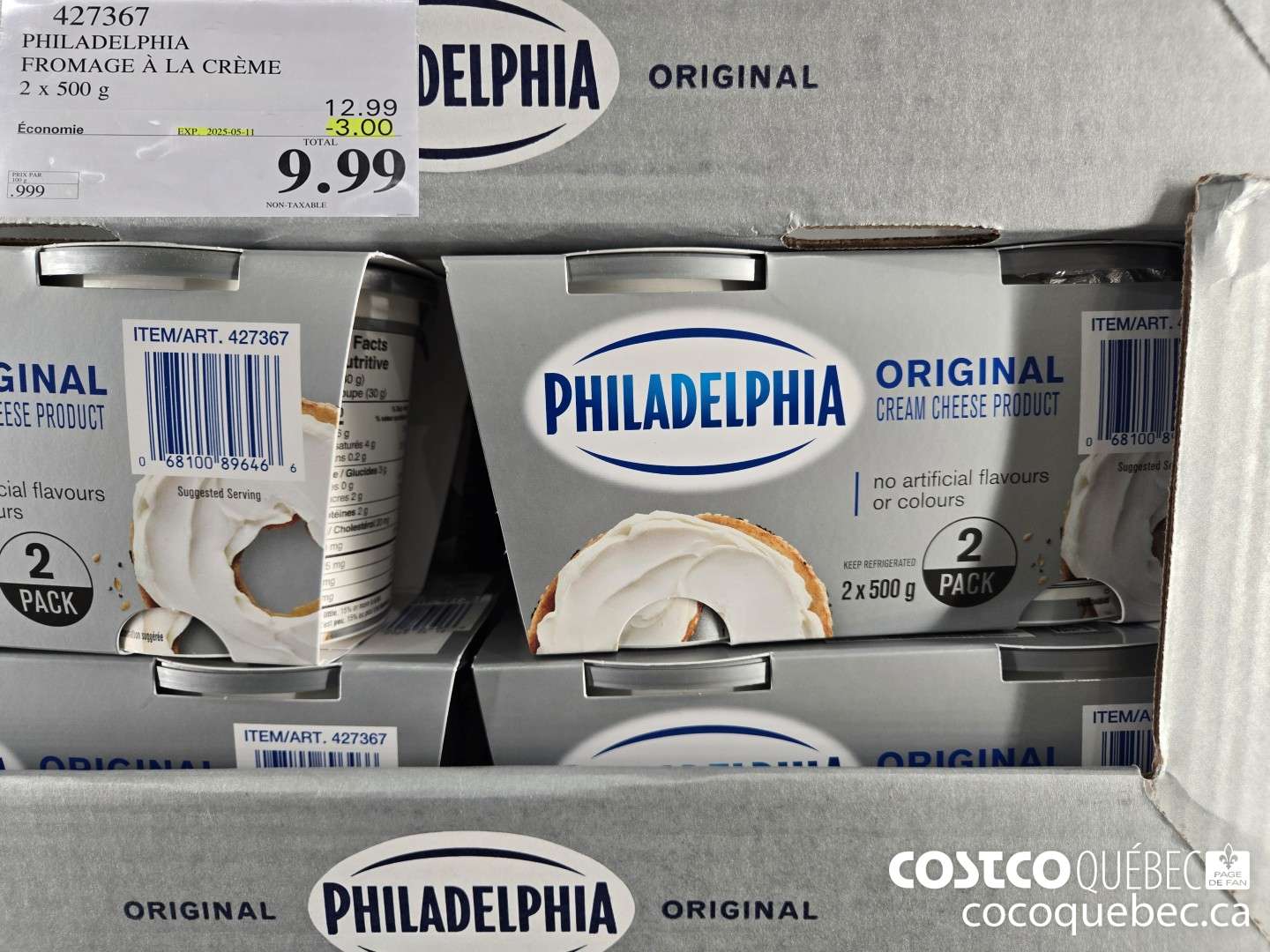 427367 PHILADELPHIA FROMAGE a LA CREME 2 x 500 g  ($3.00 INSTANT SAVINGS EXPIRES ON 2025-05-11) $9.99