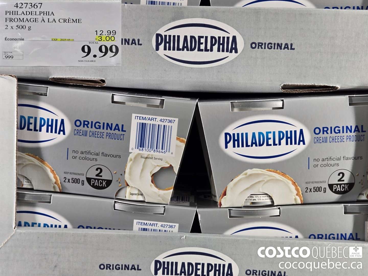 427367 PHILADELPHIA FROMAGE a LA CREME 2 x 500 g  ($3.00 INSTANT SAVINGS EXPIRES ON 2025-05-11) $9.99