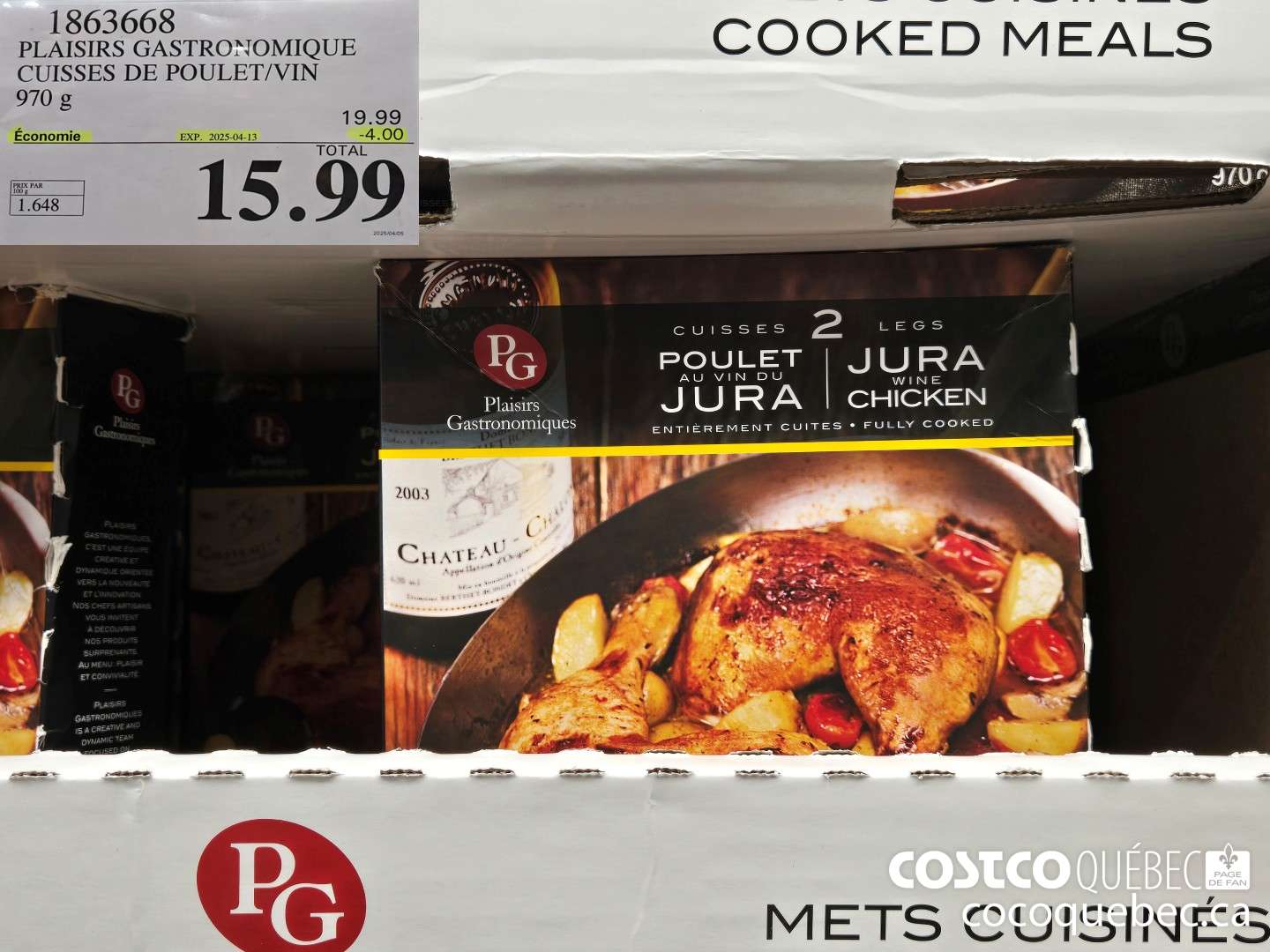 1863668 PLAISIRS GASTRONOMIQUE CUISSES DE POULET/VIN 970 g  ($4.00 INSTANT SAVINGS EXPIRES ON 2025-04-13) $15.99