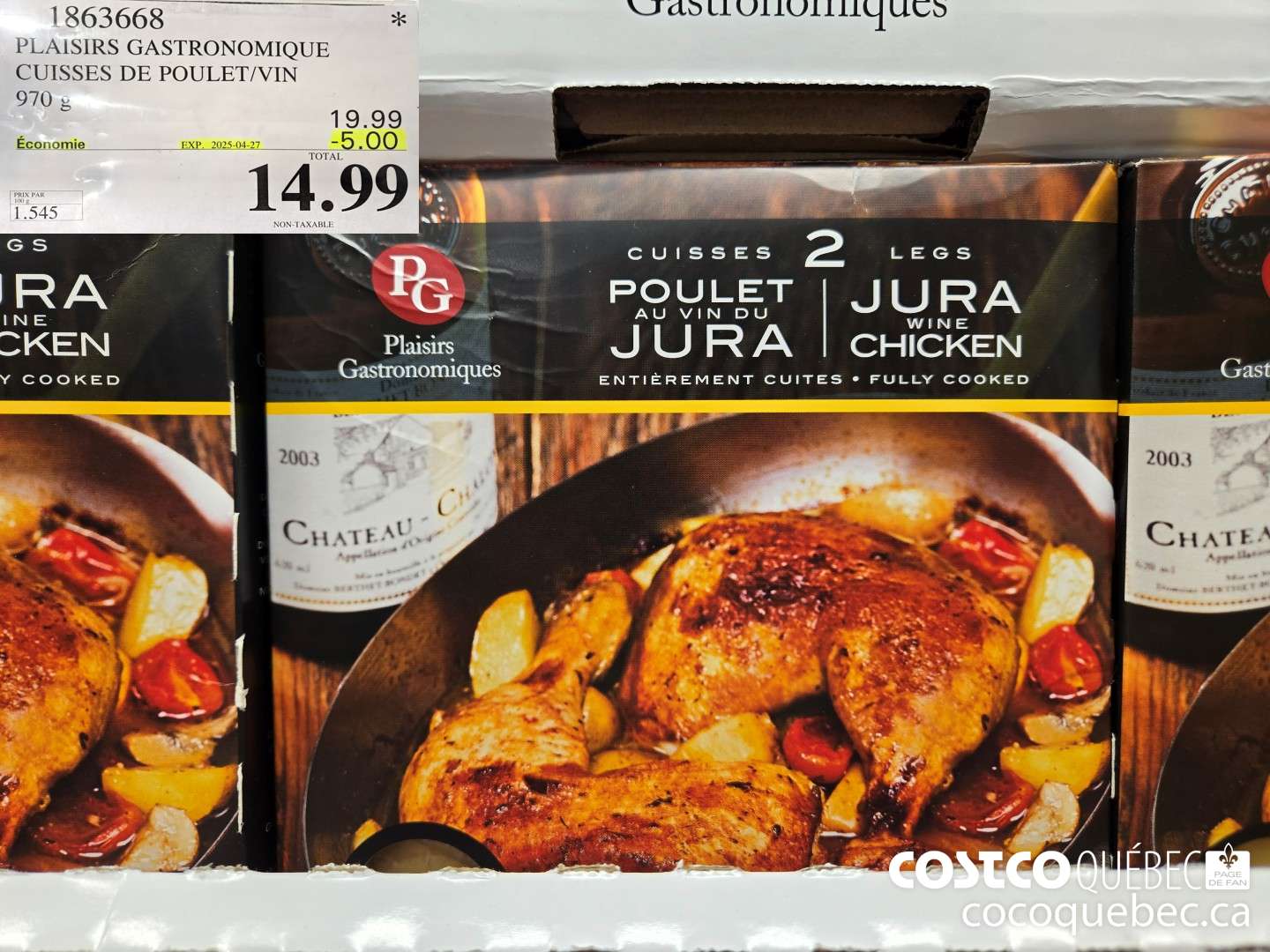 1863668 PLAISIRS GASTRONOMIQUE CUISSES DE POULET/VIN 970 g  ($6.00 INSTANT SAVINGS EXPIRES ON 2025-04-27) $14.99