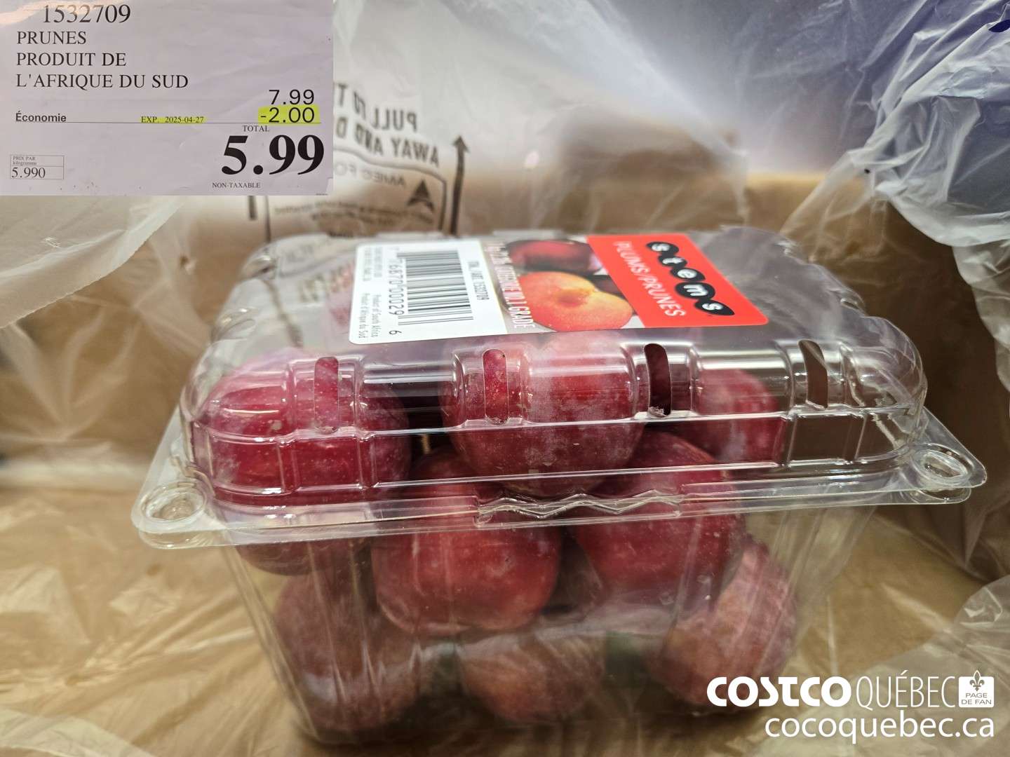 1552709 PRUNES PRODUIT DE L'AFRIQUE DU SUD  ($2.00 INSTANT SAVINGS EXPIRES ON 2025-04-27) $5.99