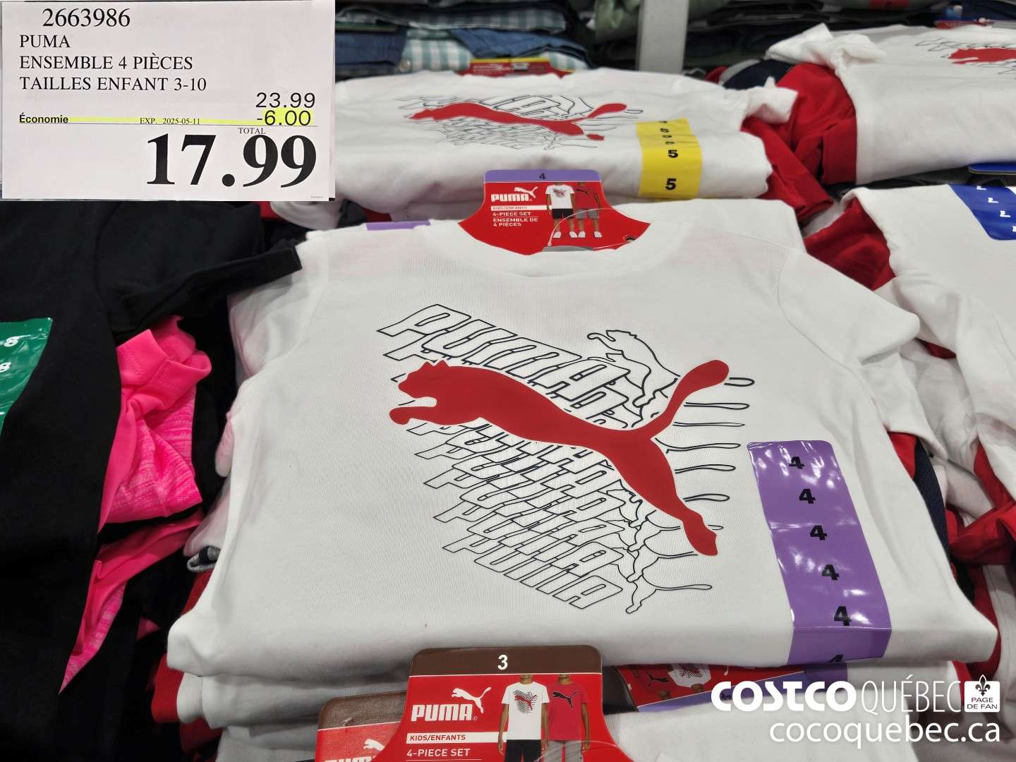 2663986 | PUMA ENSEMBLE 4 PIECES TAILLES ENFANT 3-10  ($6.00 INSTANT SAVINGS EXPIRES ON 2025-05-11) $17.99