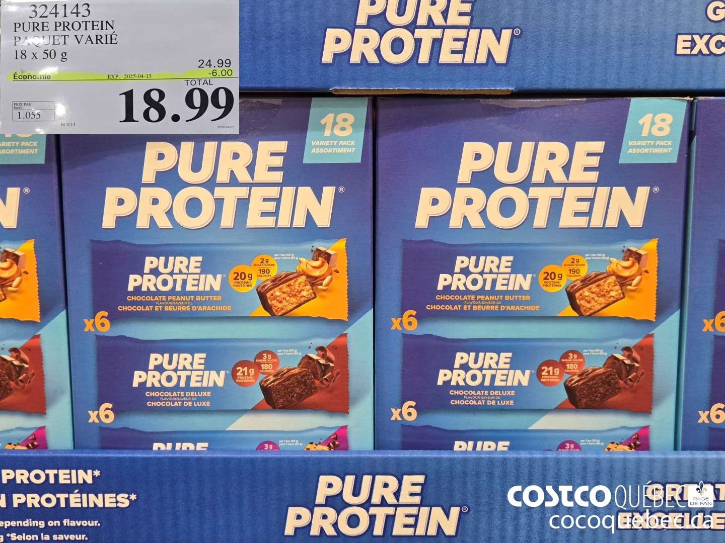 324143 PURE PROTEIN PAQUET VARIE 18x50 g ($6.00 INSTANT SAVINGS EXPIRES ON 2025-04-13) $18.99