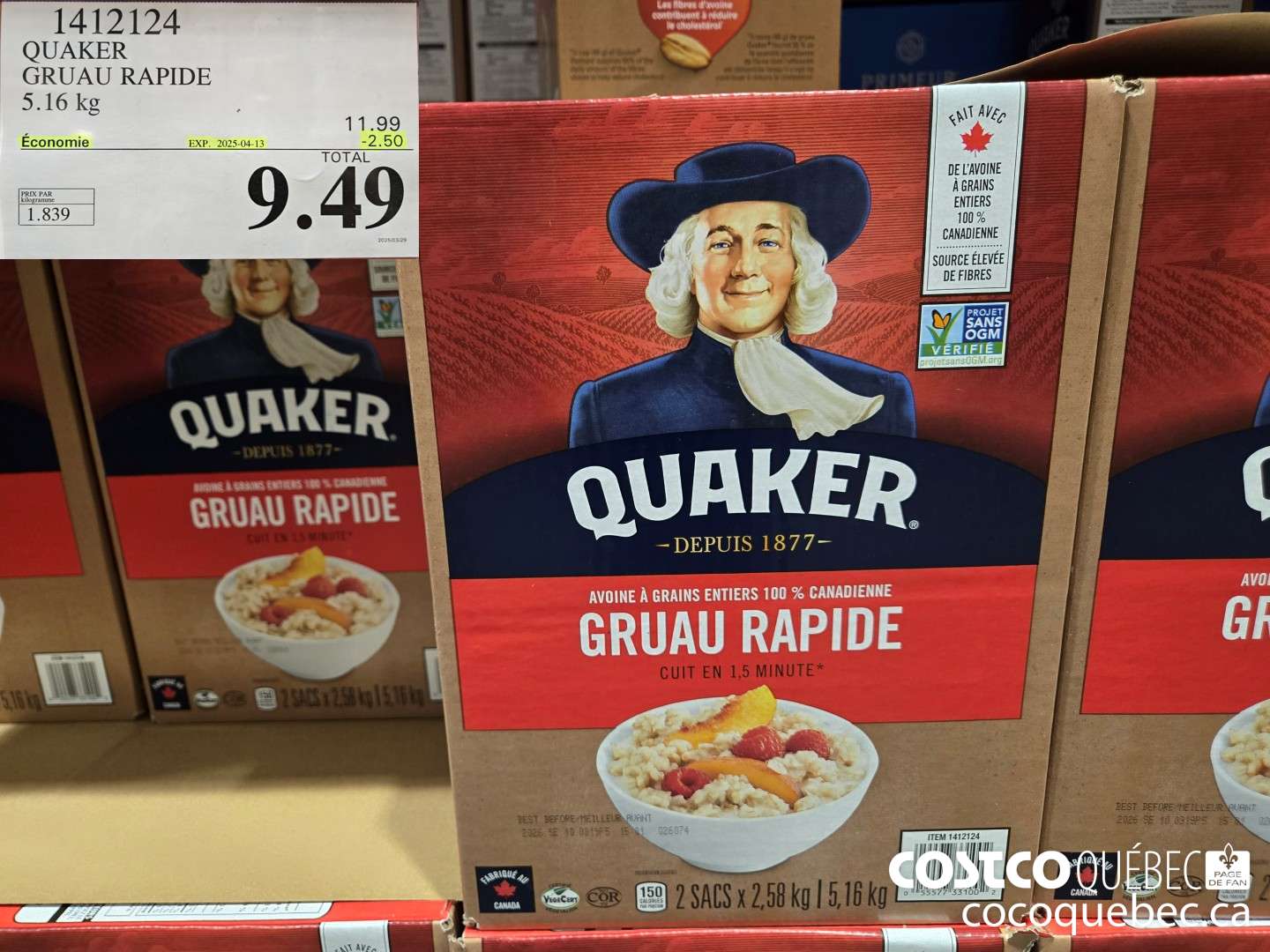 1412124 QUAKER GRUAU RAPIDE  ($2.50 INSTANT SAVINGS EXPIRES ON 2025-04-13) $9.49