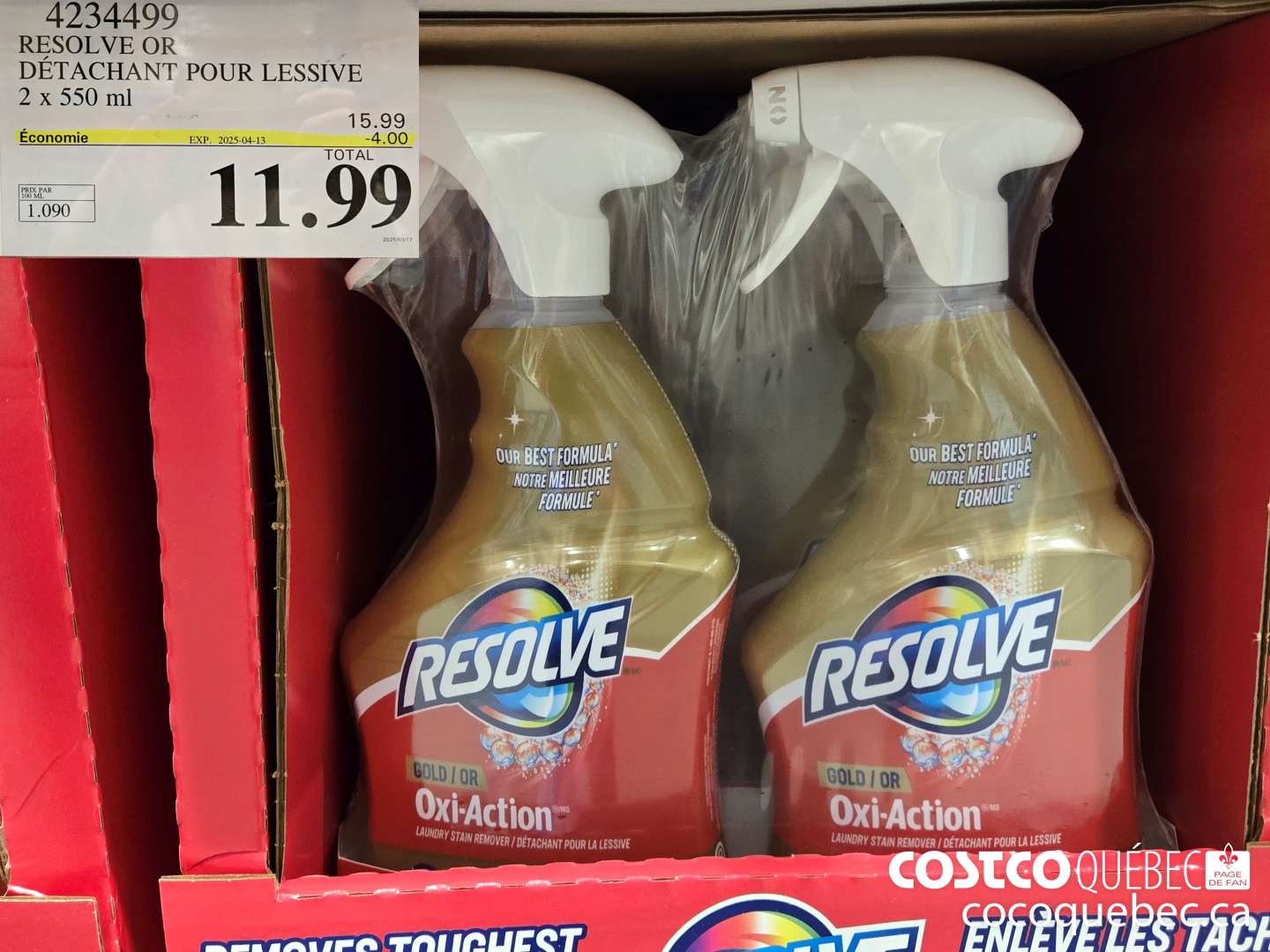 4234499 RESOLVE OR DETACHANT POUR LESSIVE  ($3.50 INSTANT SAVINGS EXPIRES ON 2025-04-13) $11.99