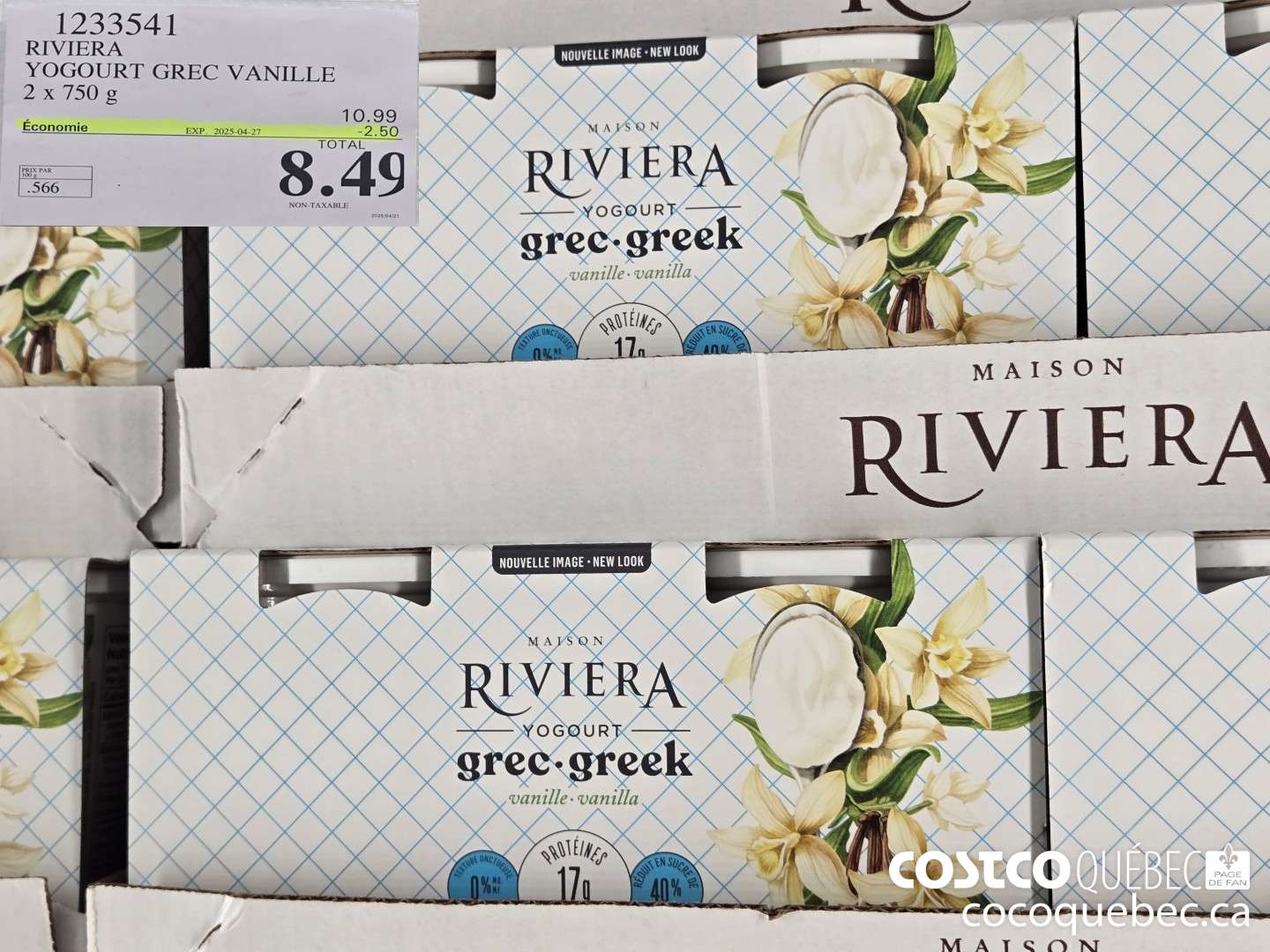 1233541 RIVIERA YOGOURT GREC VANILLE 2x 750 G  ($2.50 INSTANT SAVINGS EXPIRES ON 2025-04-27) $8.49