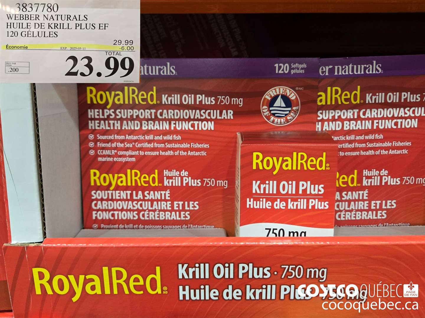 3837780 ROYAL RED HUILE DE KRILL PLUS 750MG 120 GELULES  ($6.00 INSTANT SAVINGS EXPIRES ON 2025-05-11) $23.99