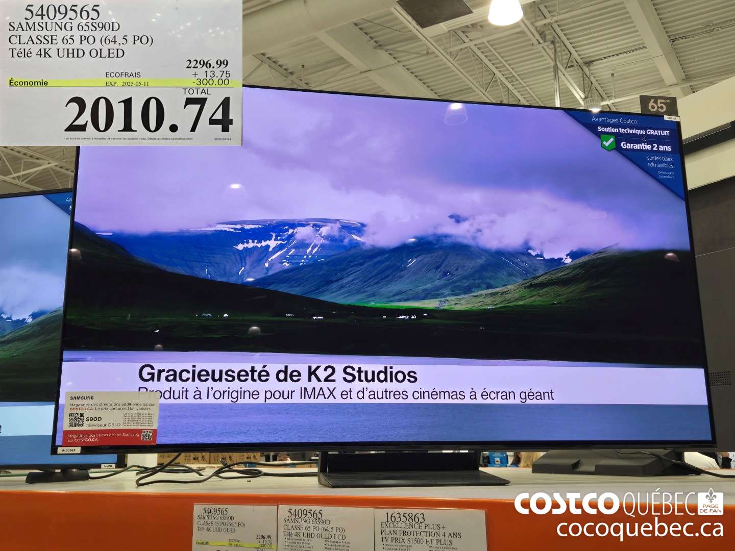 5409565 SAMSUNG 65S90D CLASSE 65 PO (64,5 PO) Tele 4K UHD OLED  ($300.00 INSTANT SAVINGS EXPIRES ON 2025-05-11) $2010.74