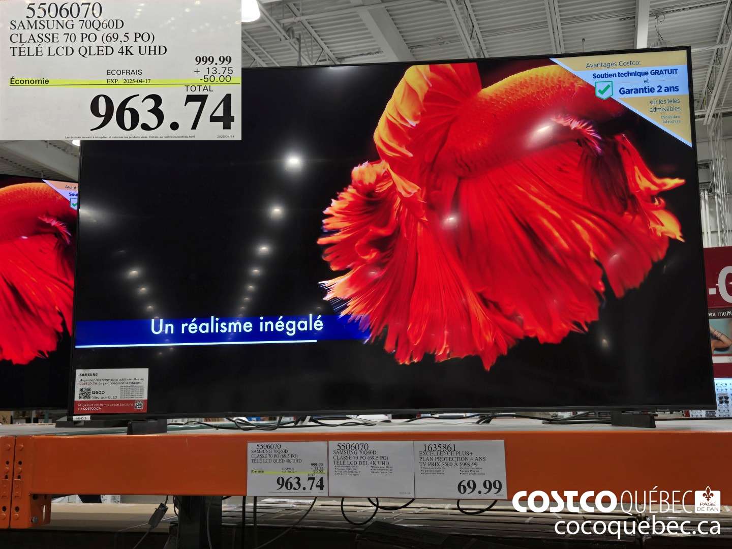 5506070 SAMSUNG 70Q60D CLASSE 70 PO (69,5 PO) TELE LCD QLED 4K UHD  ($50.00 INSTANT SAVINGS EXPIRES ON 2025-04-17) $963.74