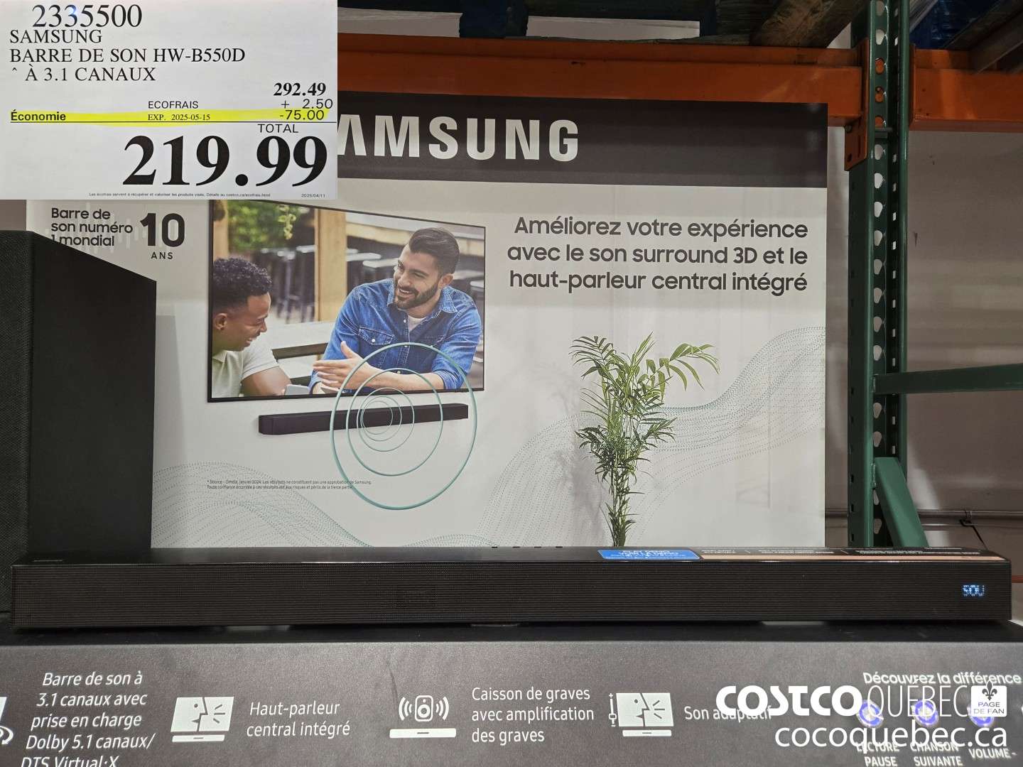 2335500 SAMSUNG BARRE DE SON HW-B550D  ($75.00 INSTANT SAVINGS EXPIRES ON 2025-05-15) $219.99