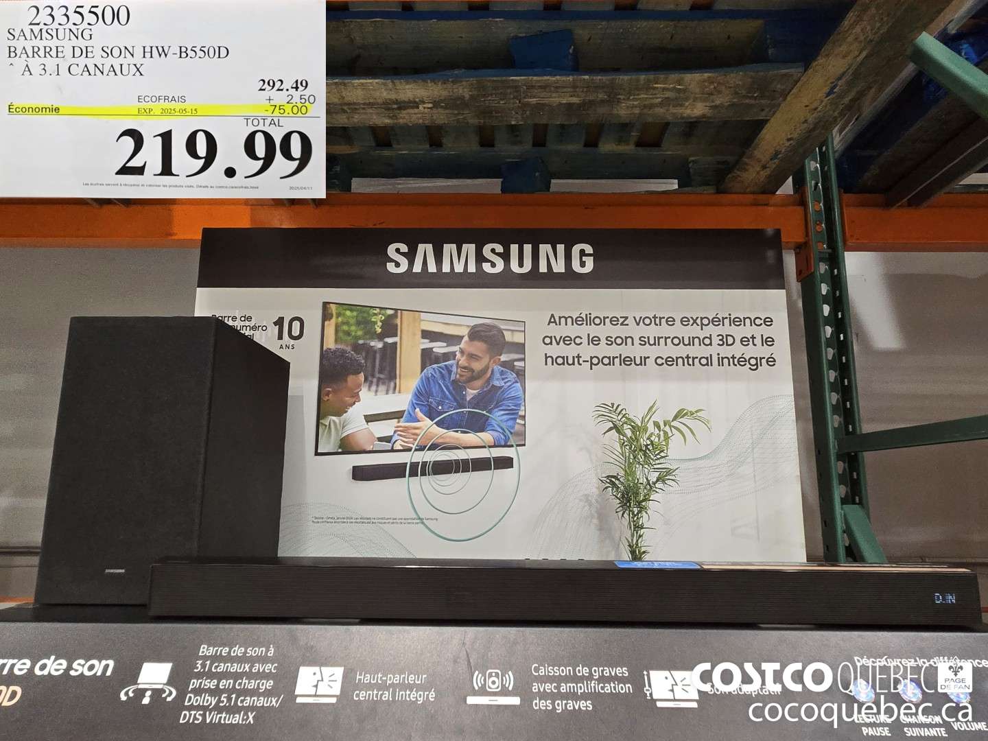 2335500 SAMSUNG BARRE DE SON HW-B550D  ($75.00 INSTANT SAVINGS EXPIRES ON 2025-05-15) $219.99