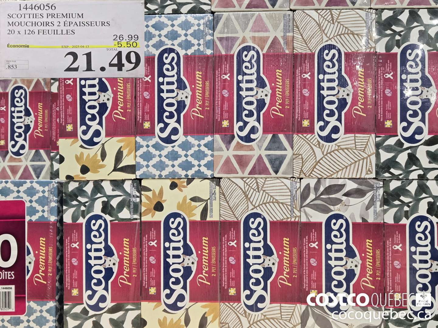 1446056 SCOTTIES PREMIUM MOUCHOIRS 2 EPAISSEURS 20 x 126 feuilles ($5.50 INSTANT SAVINGS EXPIRES ON 2025-04-13) $21.49