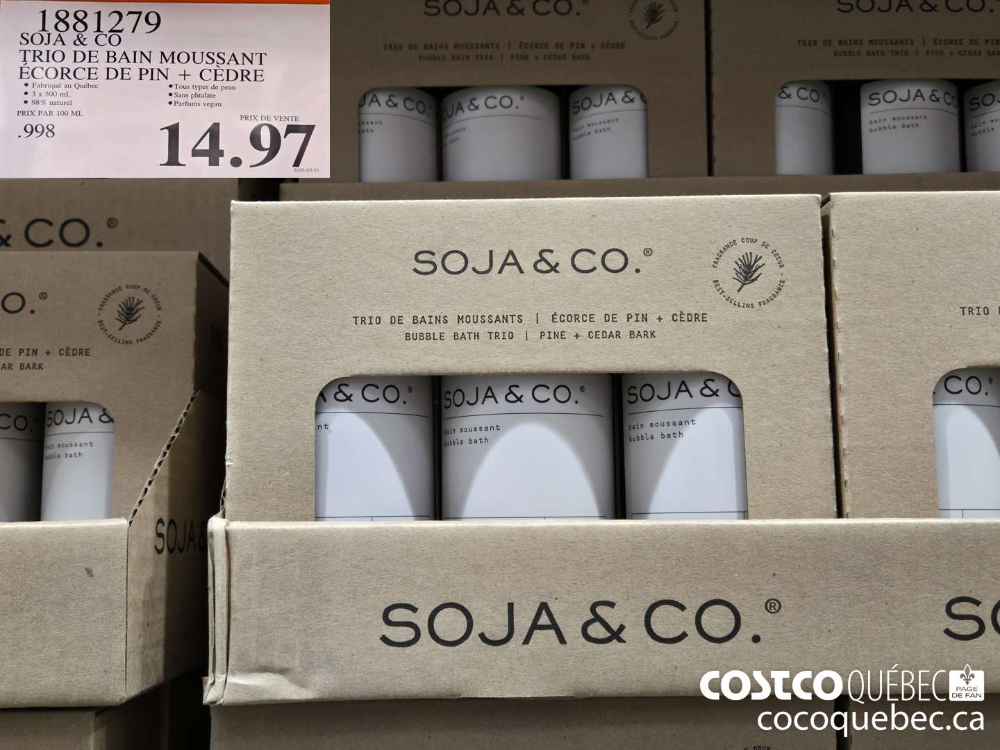 1881279 SOJA & CO TRIO DE BAIN MOUSSANT ECORCE DE PIN + CEDRE  $14.97