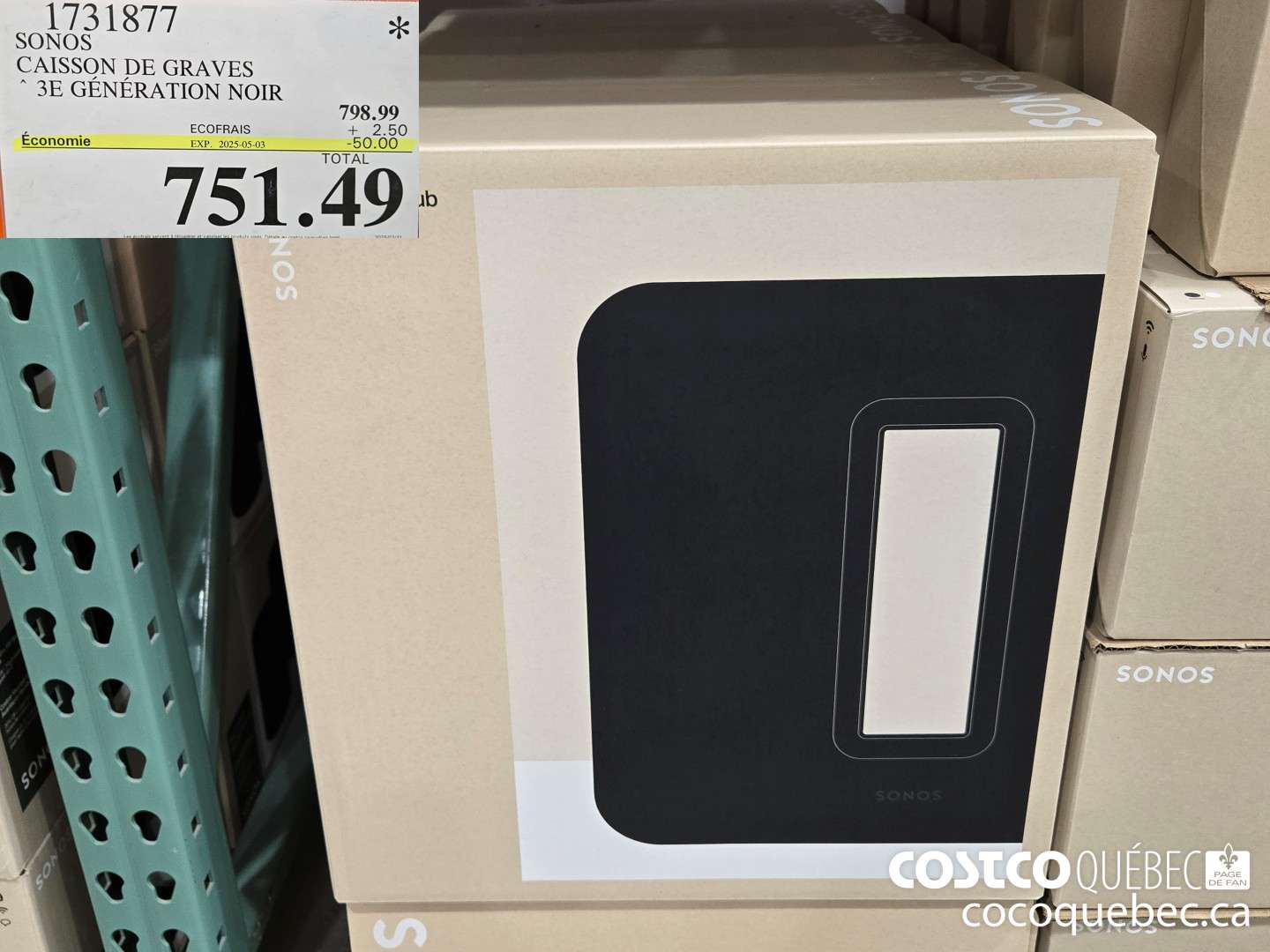 1731877 SONOS CAISSON DE GRAVES 3E GENERATION NOIR  ($50.00 INSTANT SAVINGS EXPIRES ON 2025-05-03) $751.49