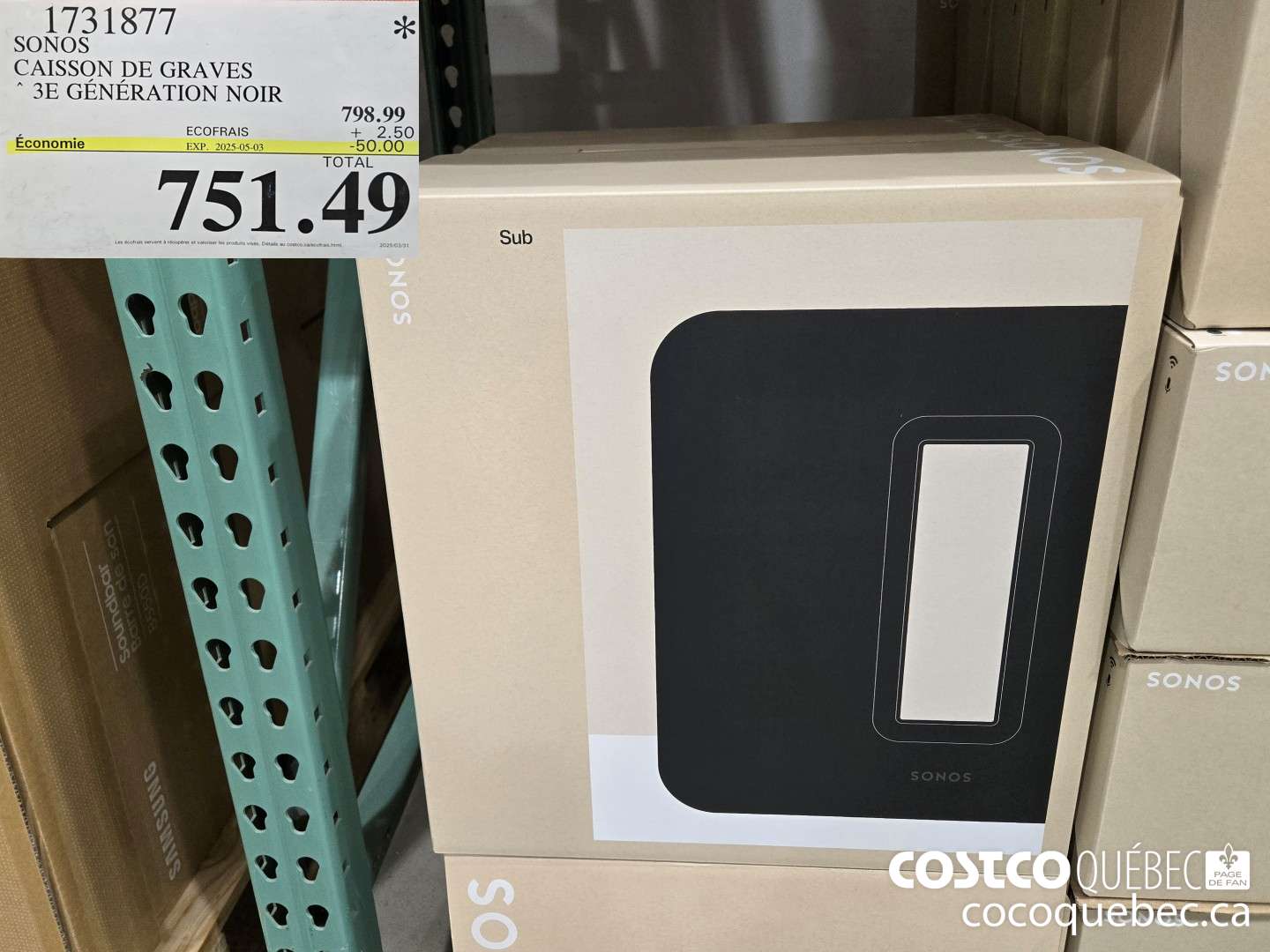 1731877 SONOS CAISSON DE GRAVES 3E GENERATION NOIR  ($50.00 INSTANT SAVINGS EXPIRES ON 2025-05-03) $751.49