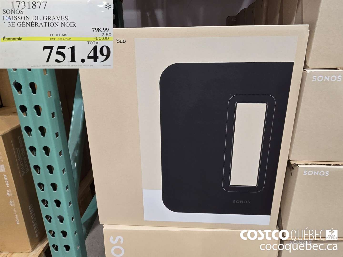 1731877 SONOS CAISSON DE GRAVES 3E GENERATION NOIR  ($50.00 INSTANT SAVINGS EXPIRES ON 2025-05-03) $751.49