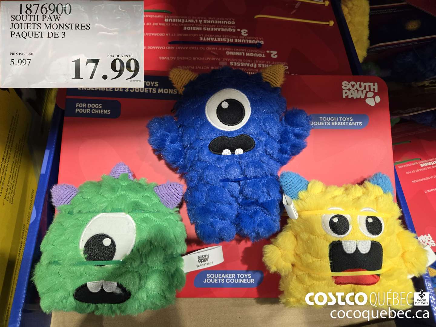 876900 SOUTH PAW JOUETS MONSTRES PAQUET DE 3  $17.99