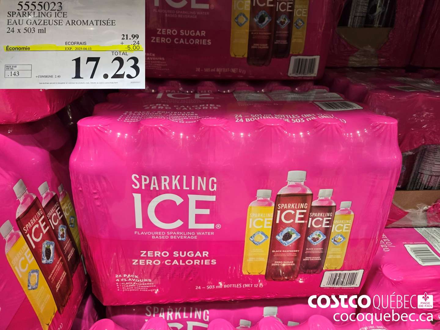 5555023 SPARKLING ICE : EAU GAZEUSE AROMATISEE 24 x 503 ml  ($5.00 INSTANT SAVINGS EXPIRES ON 2025-04-13) $17.23