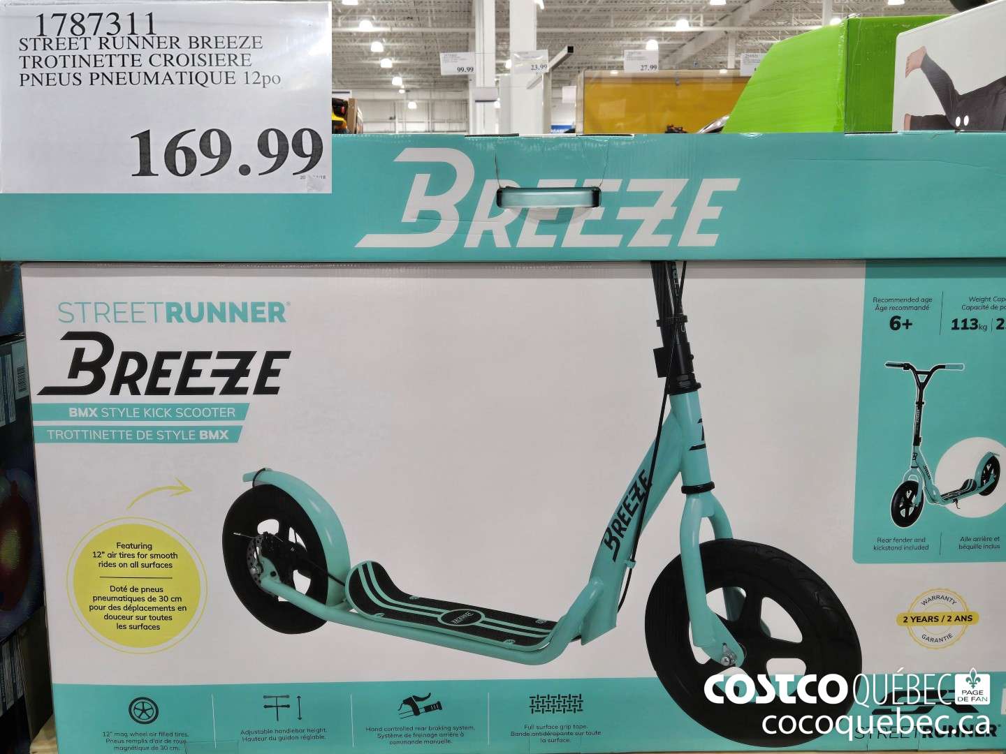 1787311 STREET RUNNER BREEZE TROTINETTE CROISIERE PNEUS PNEUMATIQUE 12po  $169.99