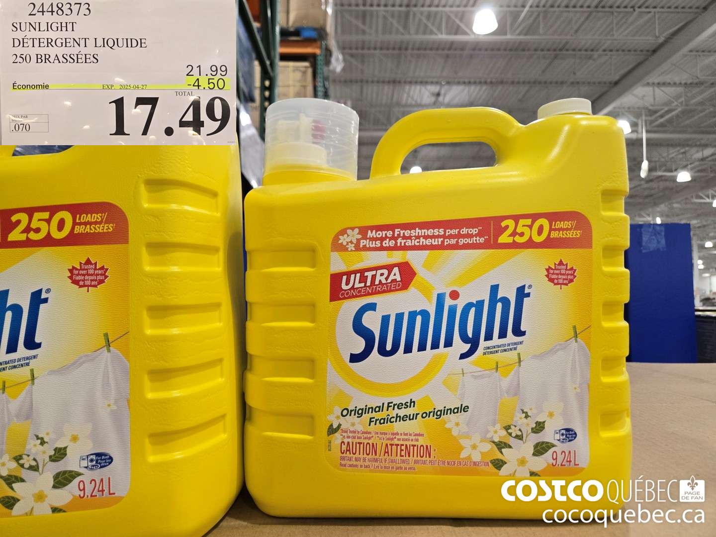 2448373 SUNLIGHT DETERGENT LIQUIDE 250 brassées  $7,49 ($4.50 INSTANT SAVINGS EXPIRES ON 2025-04-27)