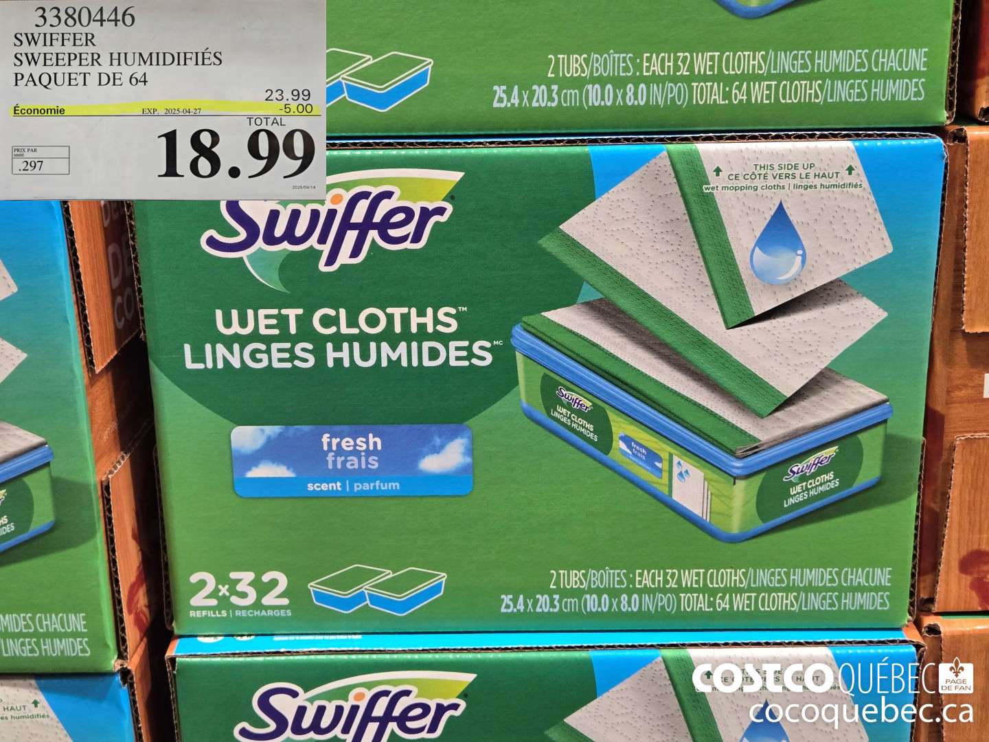 3380446 SWIFFER SWEEPER HUMIDIFIES PAQUET DE 64 ($5.00 INSTANT SAVINGS EXPIRES ON 2025-04-27) $18.99