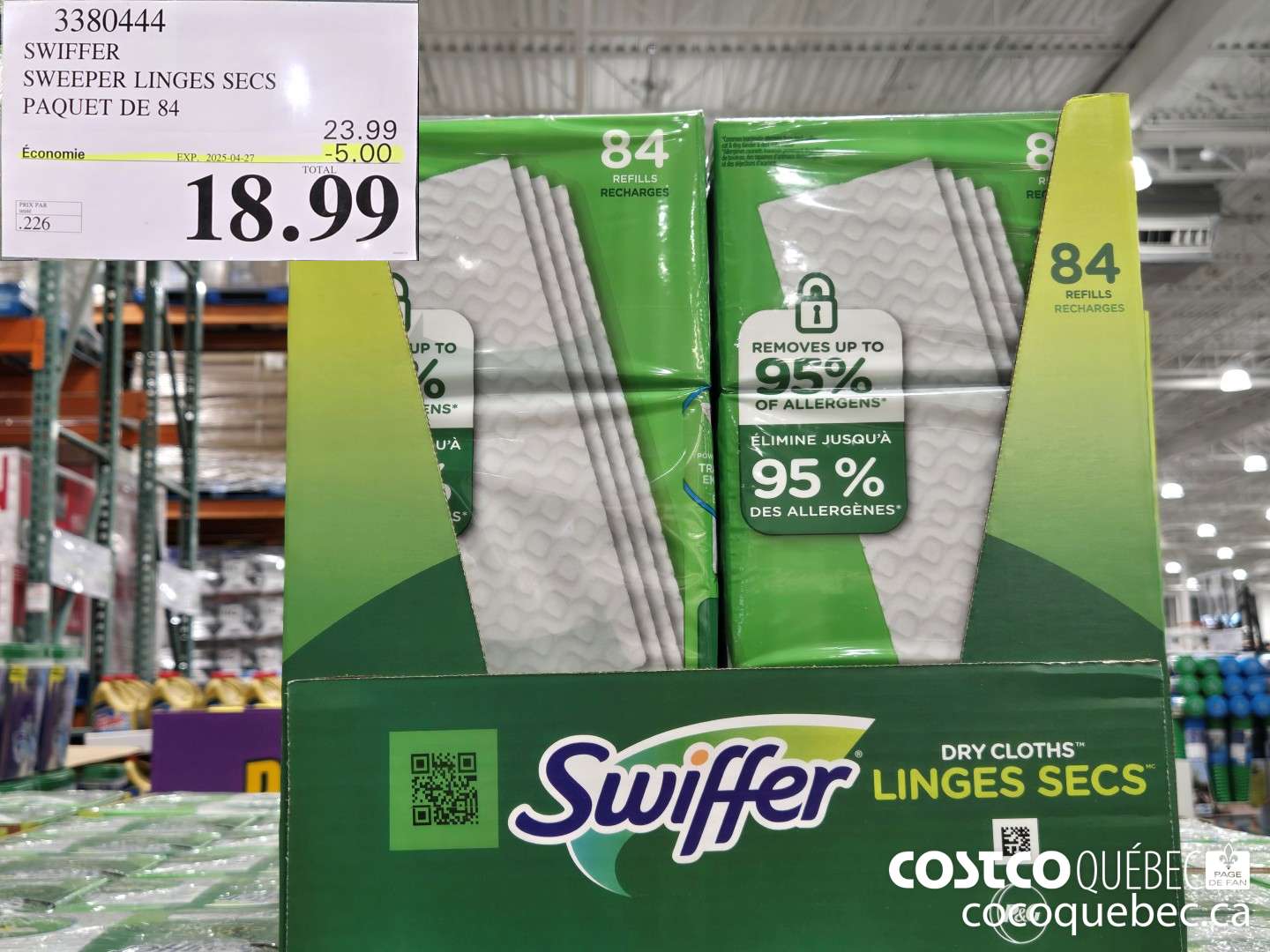 3380444 SWIFFER SWEEPER LINGES SECS PAQUET DE 84 ($5.00 INSTANT SAVINGS EXPIRES ON 2025-04-27) $18.99
