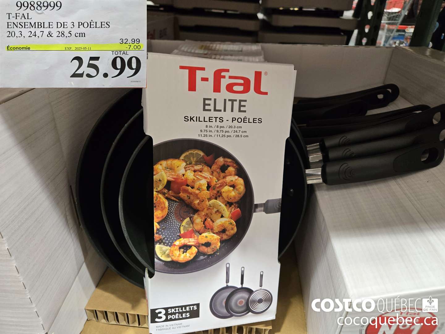 99888999 T-FAL ENSEMBLE DE 3 POELES 20,3, 24,7 & 28,5 cm  ($7.00 INSTANT SAVINGS EXPIRES ON 2025-05-11) $25.99