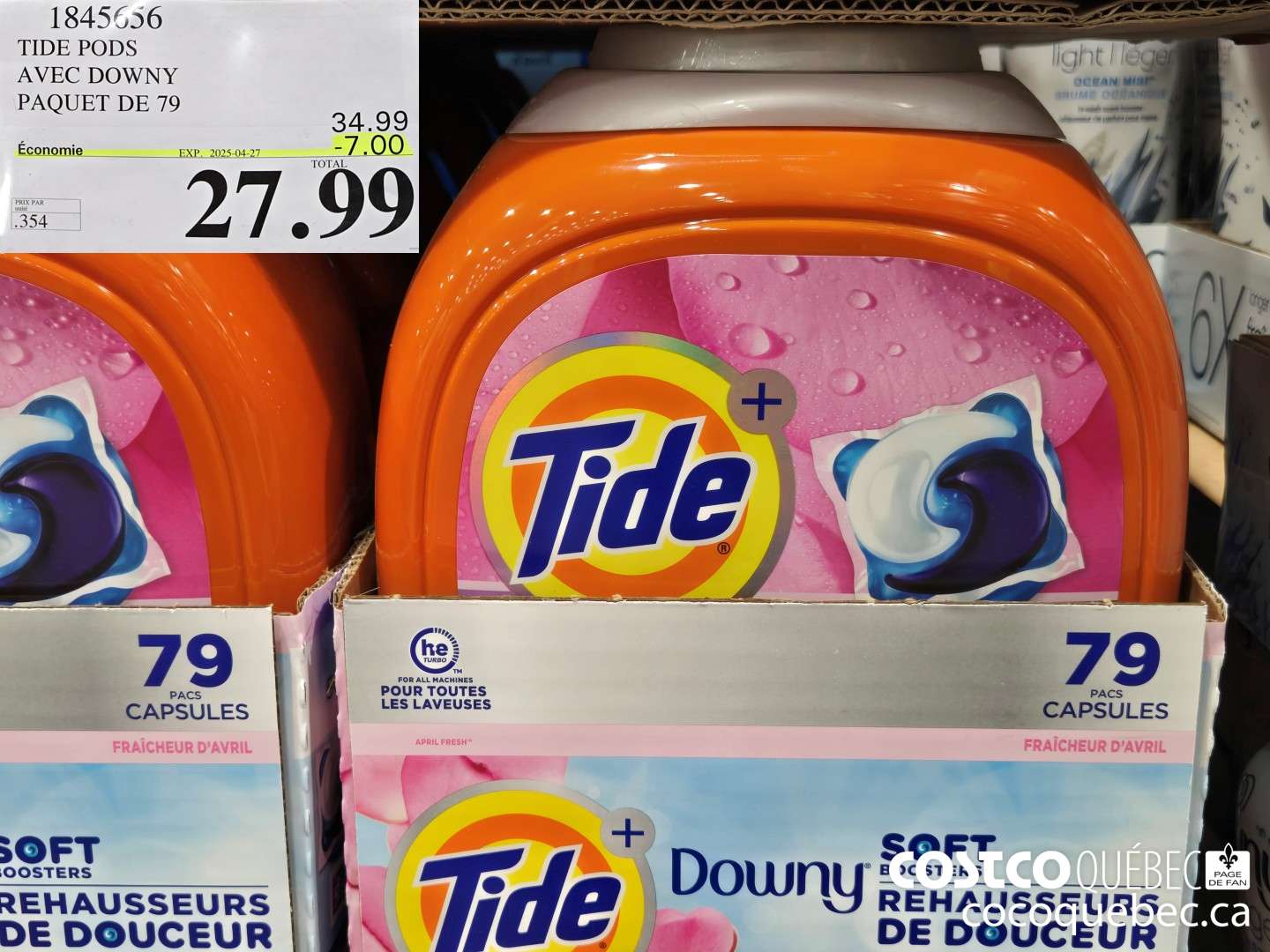 1845656 TIDE PODS AVEC DOWNY PAQUET DE 79  ($7.00 INSTANT SAVINGS EXPIRES ON 2025-04-27) $27.99