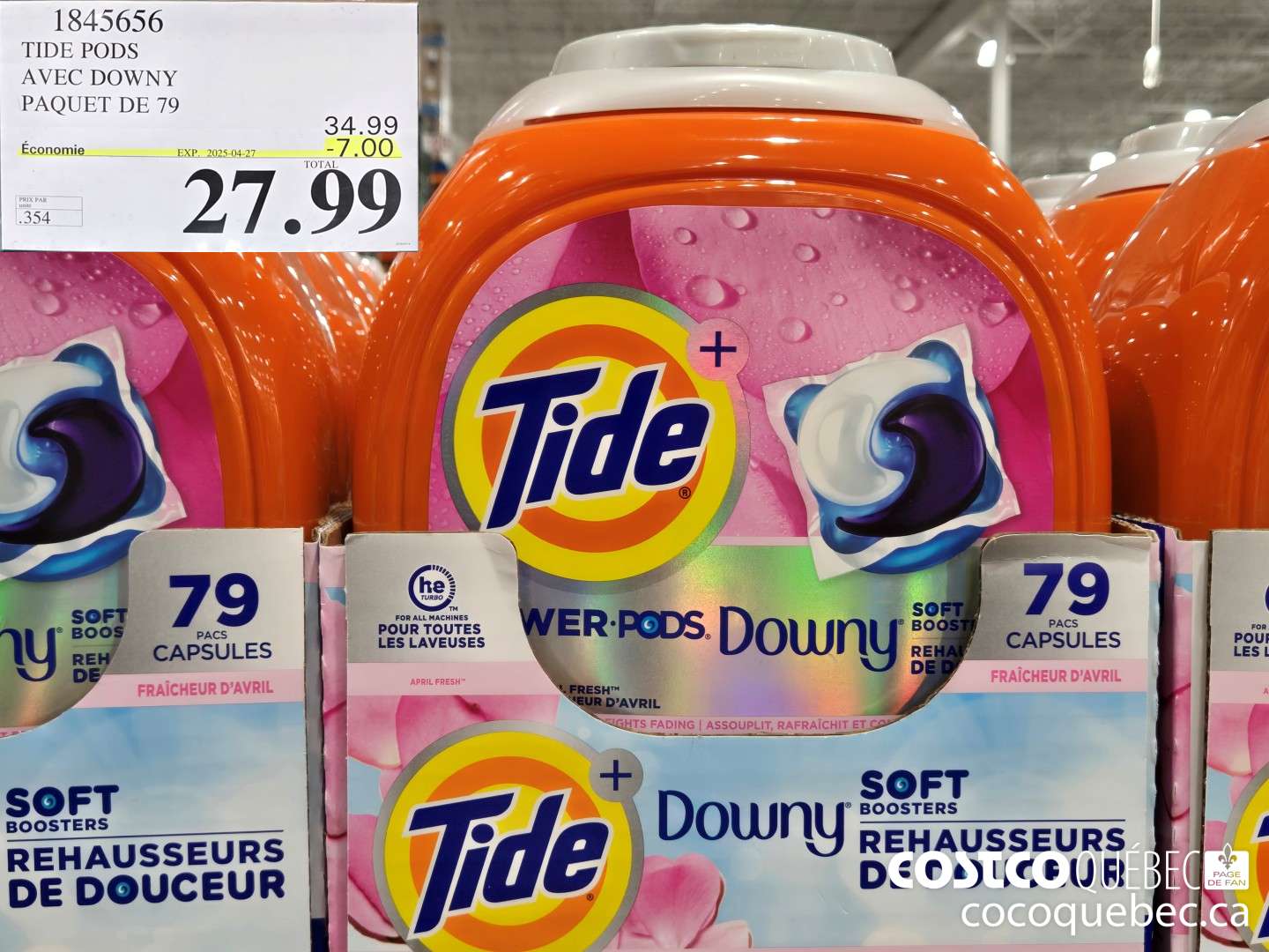 1845656 TIDE PODS AVEC DOWNY PAQUET DE 79  ($7.00 INSTANT SAVINGS EXPIRES ON 2025-04-27) $27.99