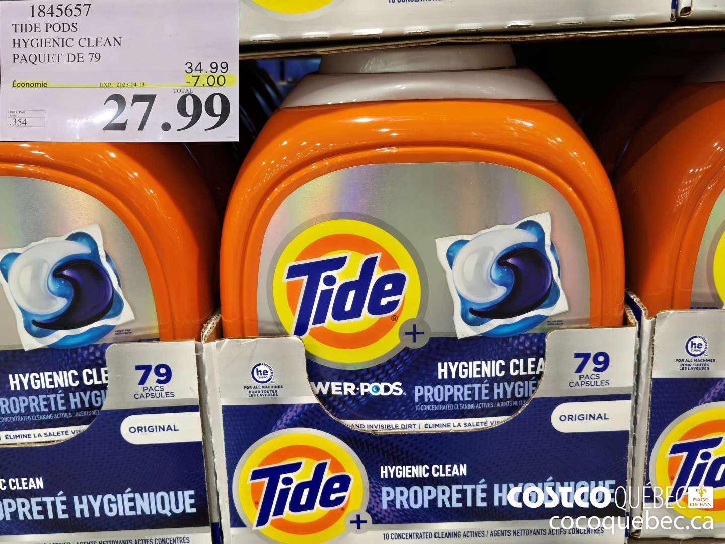 1845657 TIDE PODS HYGIENIC CLEAN PAQUET DE 79  ($7.00 INSTANT SAVINGS EXPIRES ON 2025-04-13) $27.99