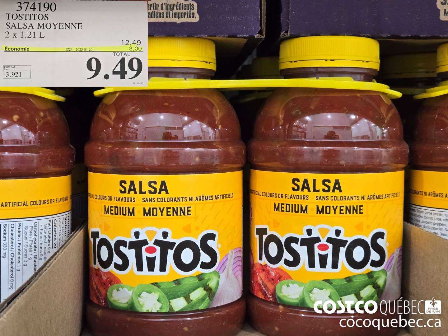 374190 TOSTITOS SALSA MOYENNE  ($3.00 INSTANT SAVINGS EXPIRES ON 2025-04-20) $9.49