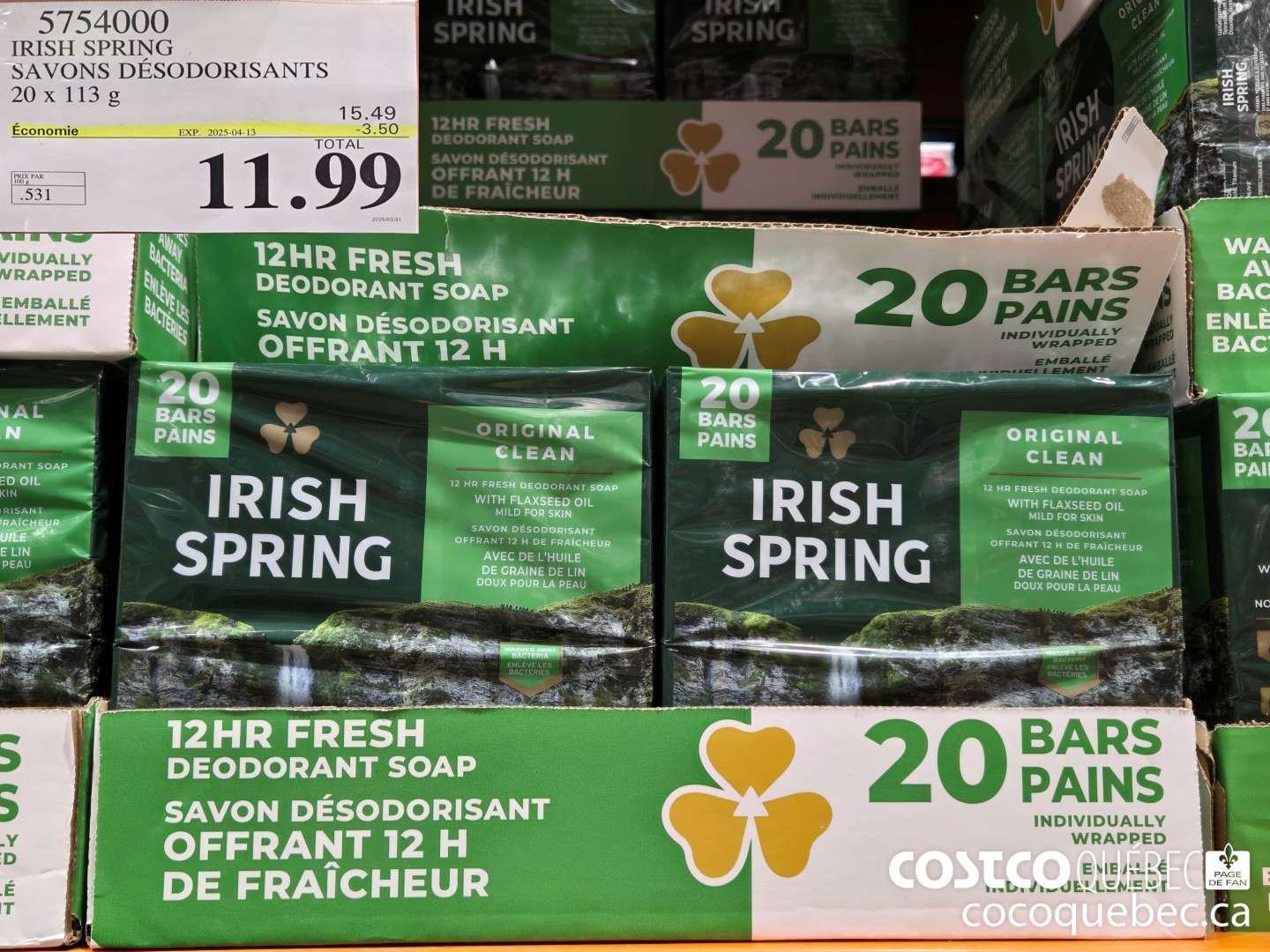 5754000 TRISH SPRING SAVONS DESODORISANTS 20x 113 g  ($3.50 INSTANT SAVINGS EXPIRES ON 2025-04-13) $11.99