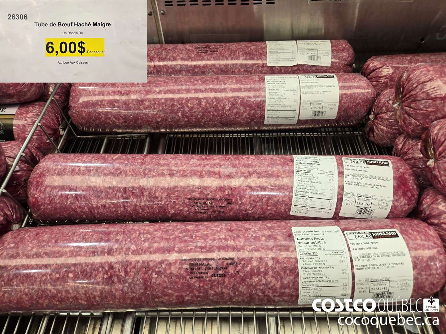 26306 Tube de Boeuf Haché Maigre ($6.00 INSTANT SAVINGS)