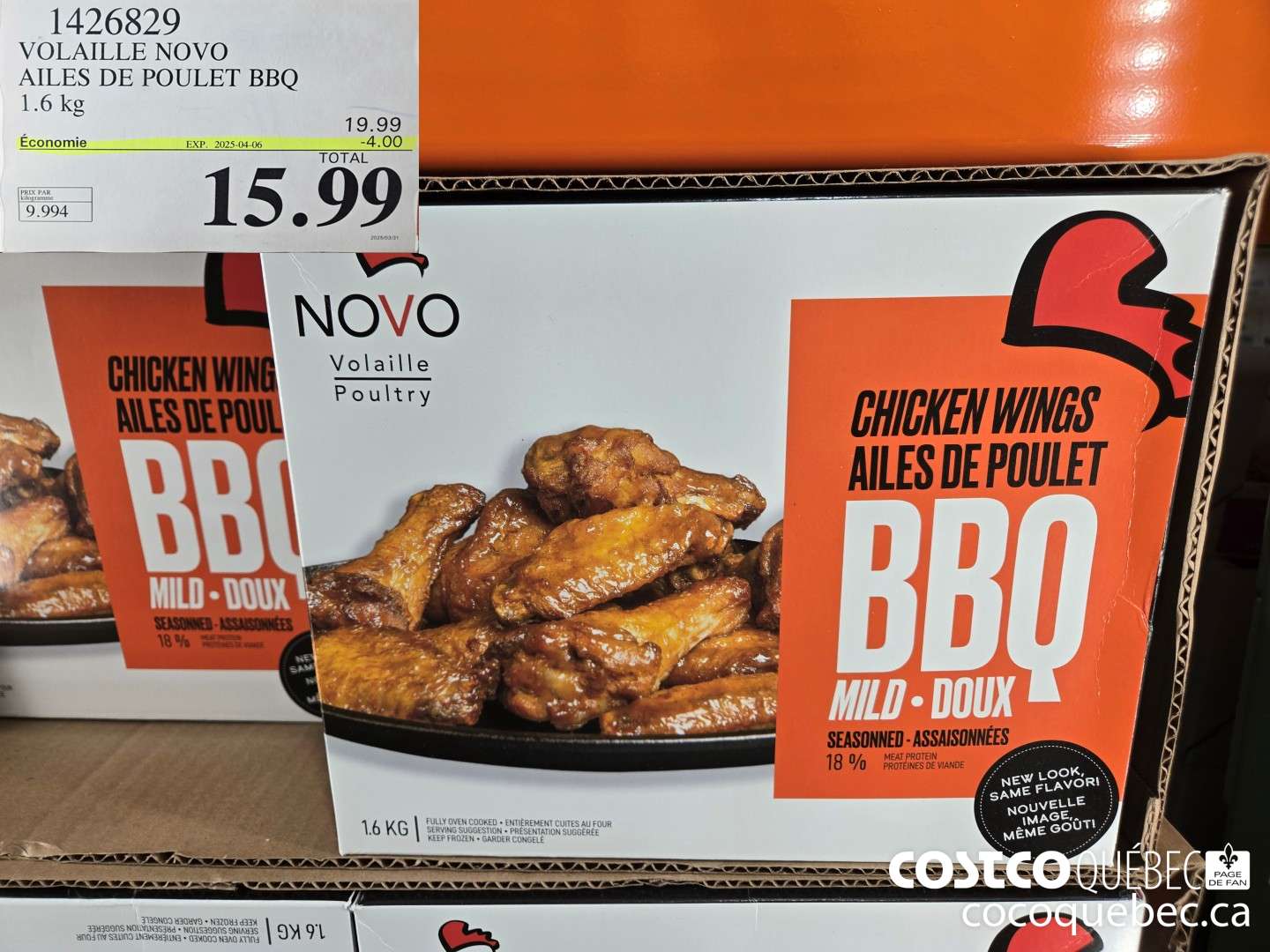 1426829 VOLAILE NOVO AILES DE POULET BBQ 1.6 kg  ($4.00 INSTANT SAVINGS EXPIRES ON 2025-04-06) $15.99