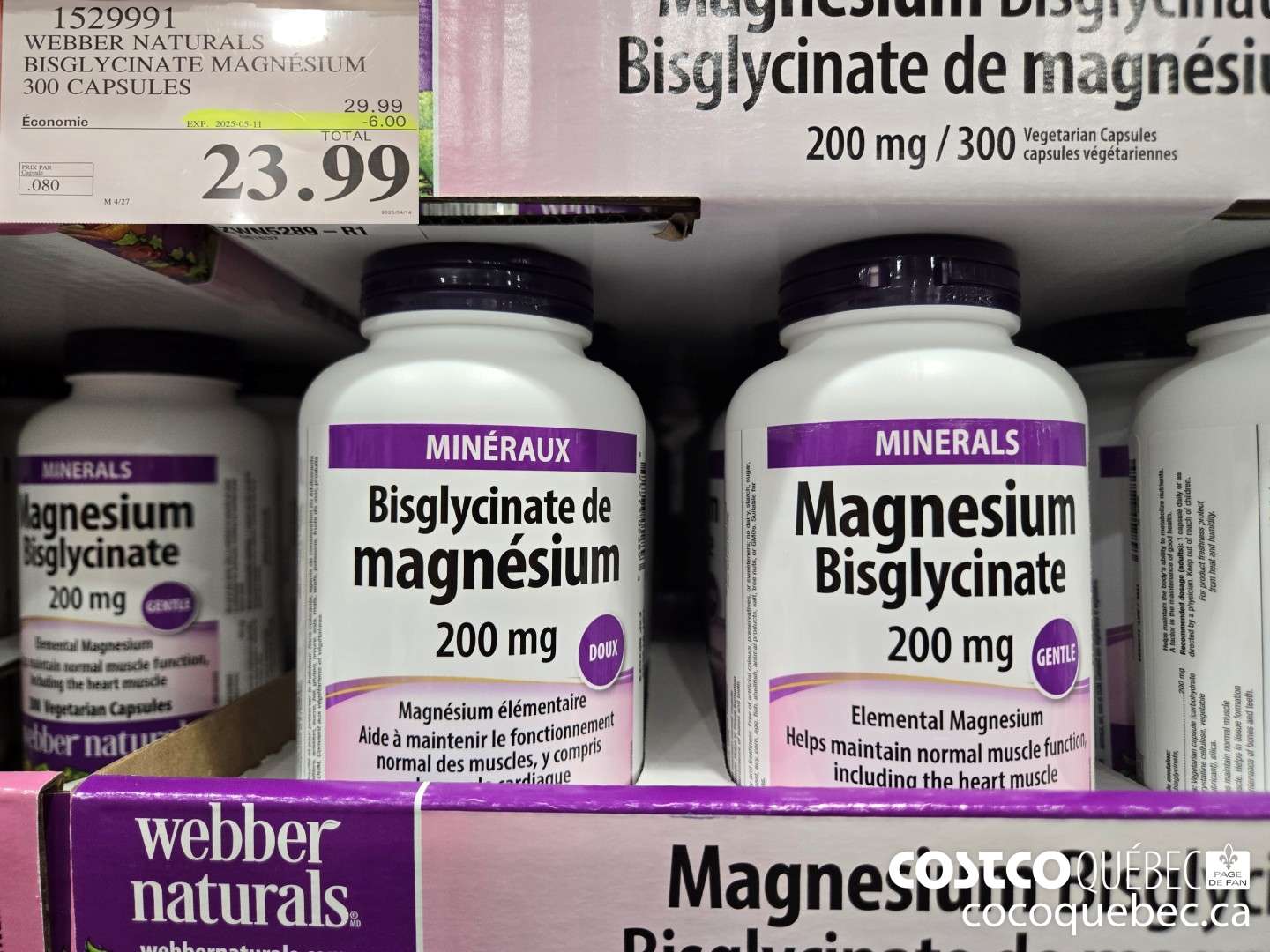 1529991 WEBBER NATURALS | BISGLYCINATE MAGNESIUM 300 CAPSULES  ($6.00 INSTANT SAVINGS EXPIRES ON 2025-05-11) $23.99