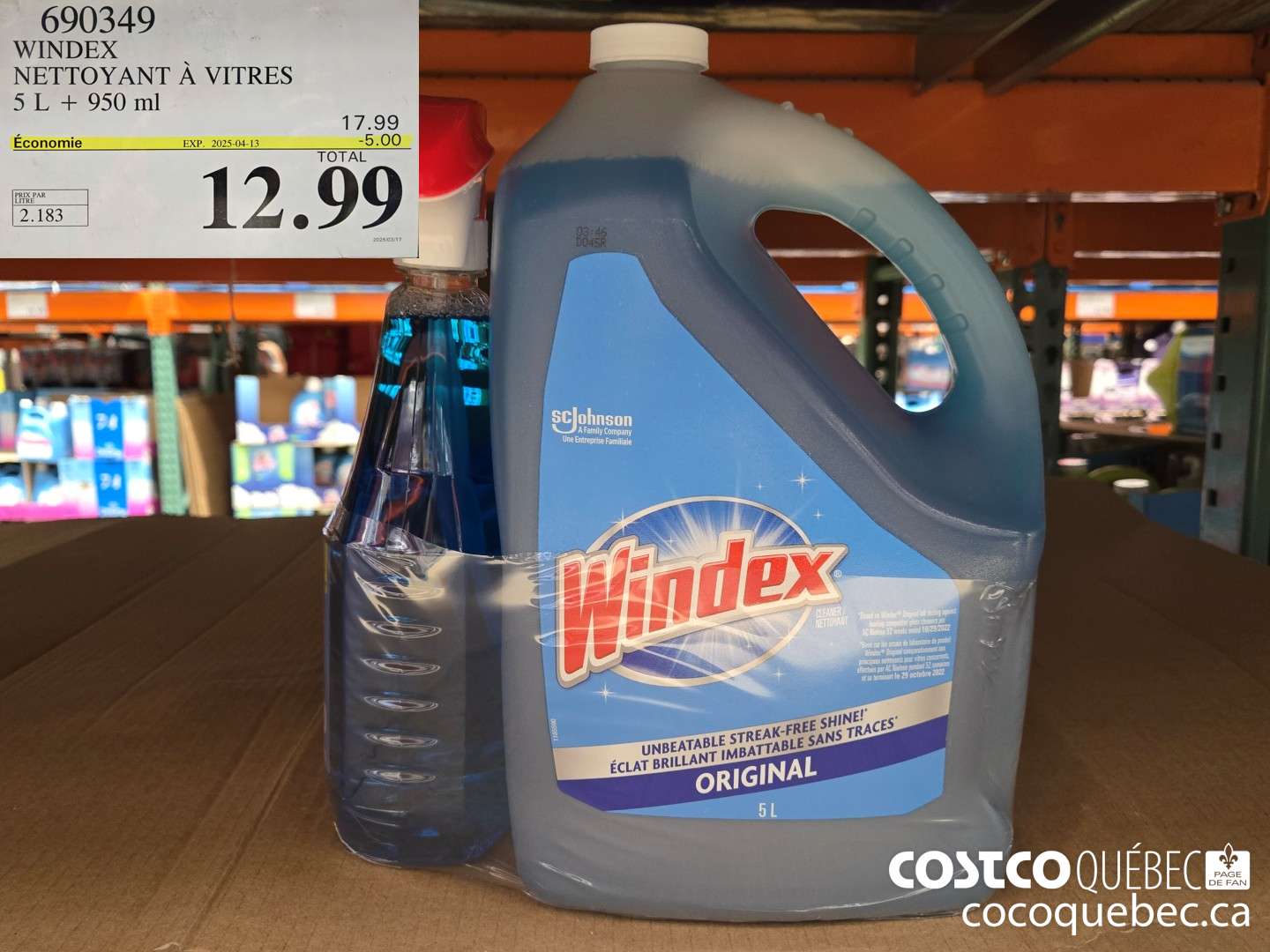 690349 WINDEX NETTOYANT A VITRES 5 L + 950 ml ($5.00 INSTANT SAVINGS EXPIRES ON 2025-04-13) $12.99