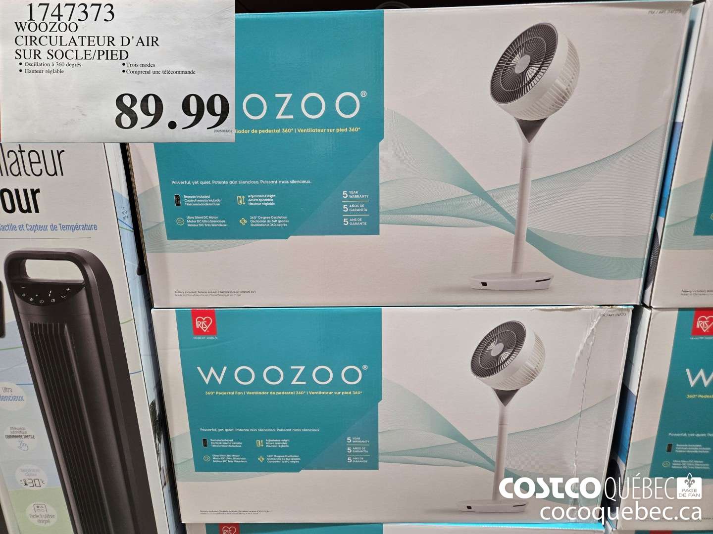 1747373 WOOZOO CIRCULATEUR D'AIR SUR SOCLE/PIED -  $89.99