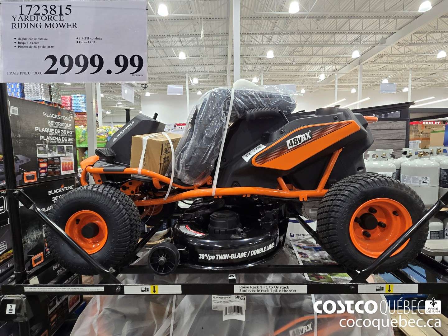 1723815 YARDFORCE RIDING MOWER  $2999.99