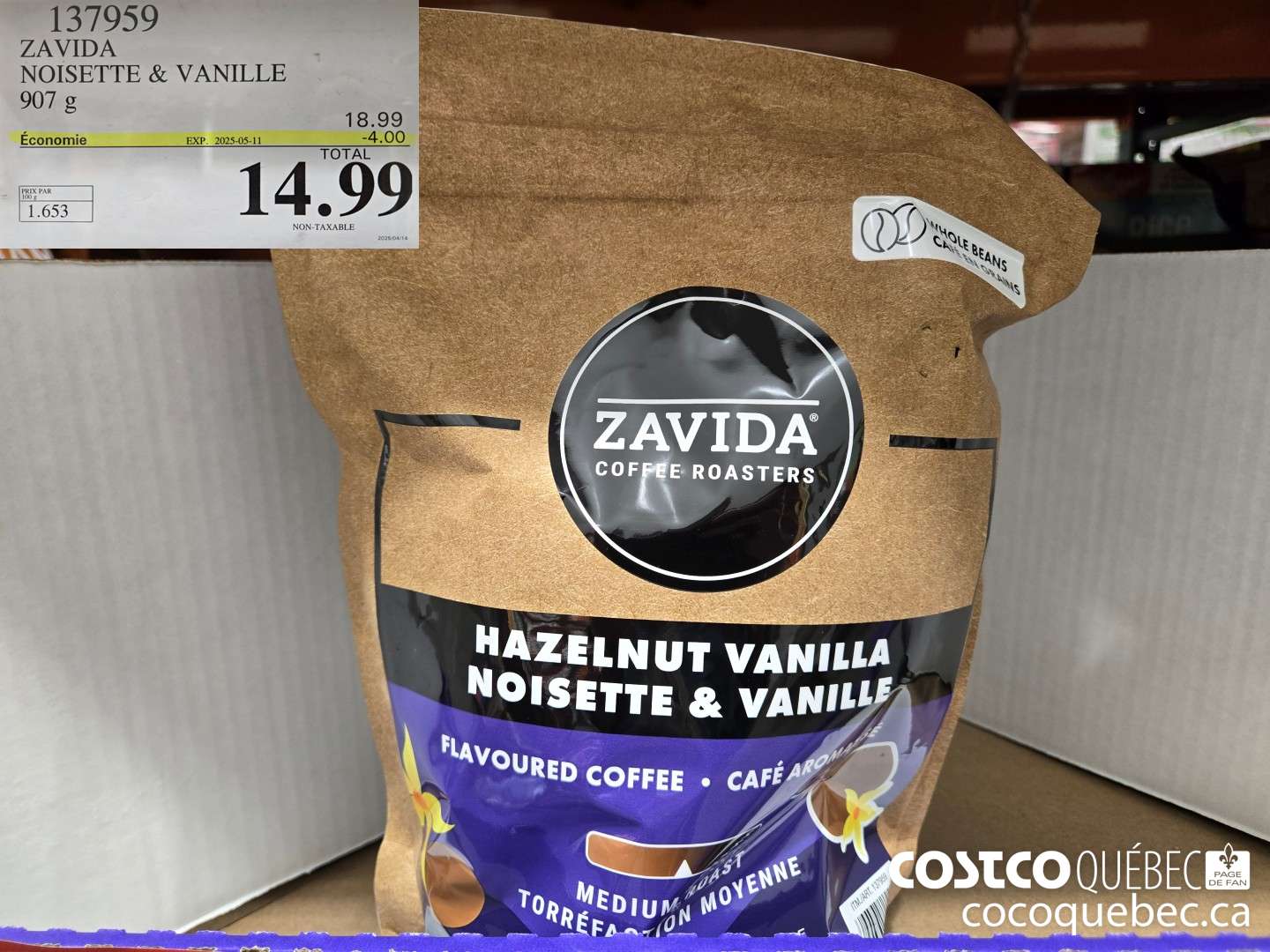 137959 ZAVIDA NOJISETTE & VANILLE 907 G ($4.00 INSTANT SAVINGS EXPIRES ON 2025-05-11) $14.99
