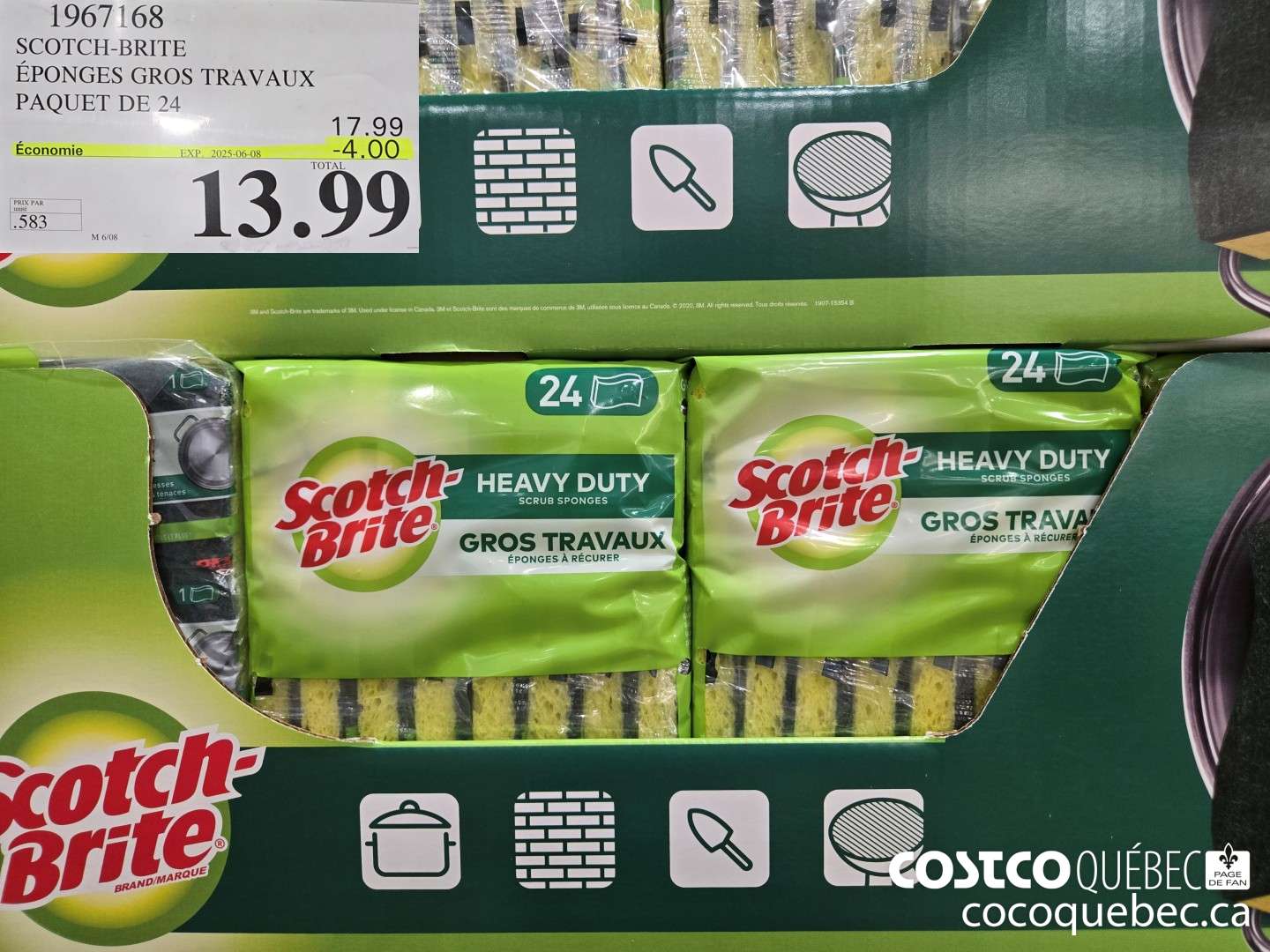 1967168 3M SCOTCH-BRITE EPONGES A RECURER PAQUET DE 24 ($4.00 INSTANT SAVINGS EXPIRES ON 2025-06-08) $13.99