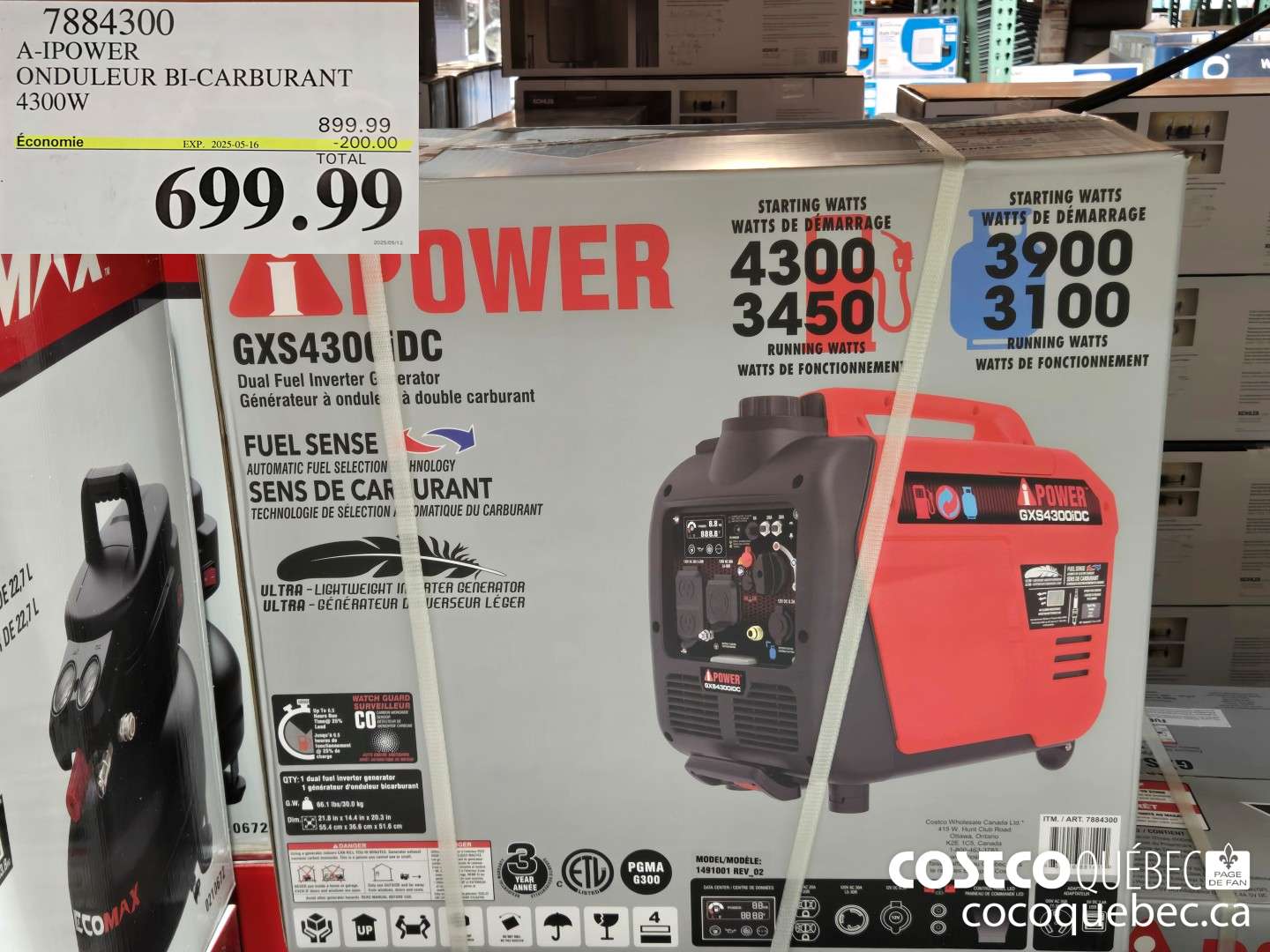 7884300 A-IPOWER ONDULEUR BI-CARBURANT 4300W  ($200.00 INSTANT SAVINGS EXPIRES ON 2025-05-16) $699.99